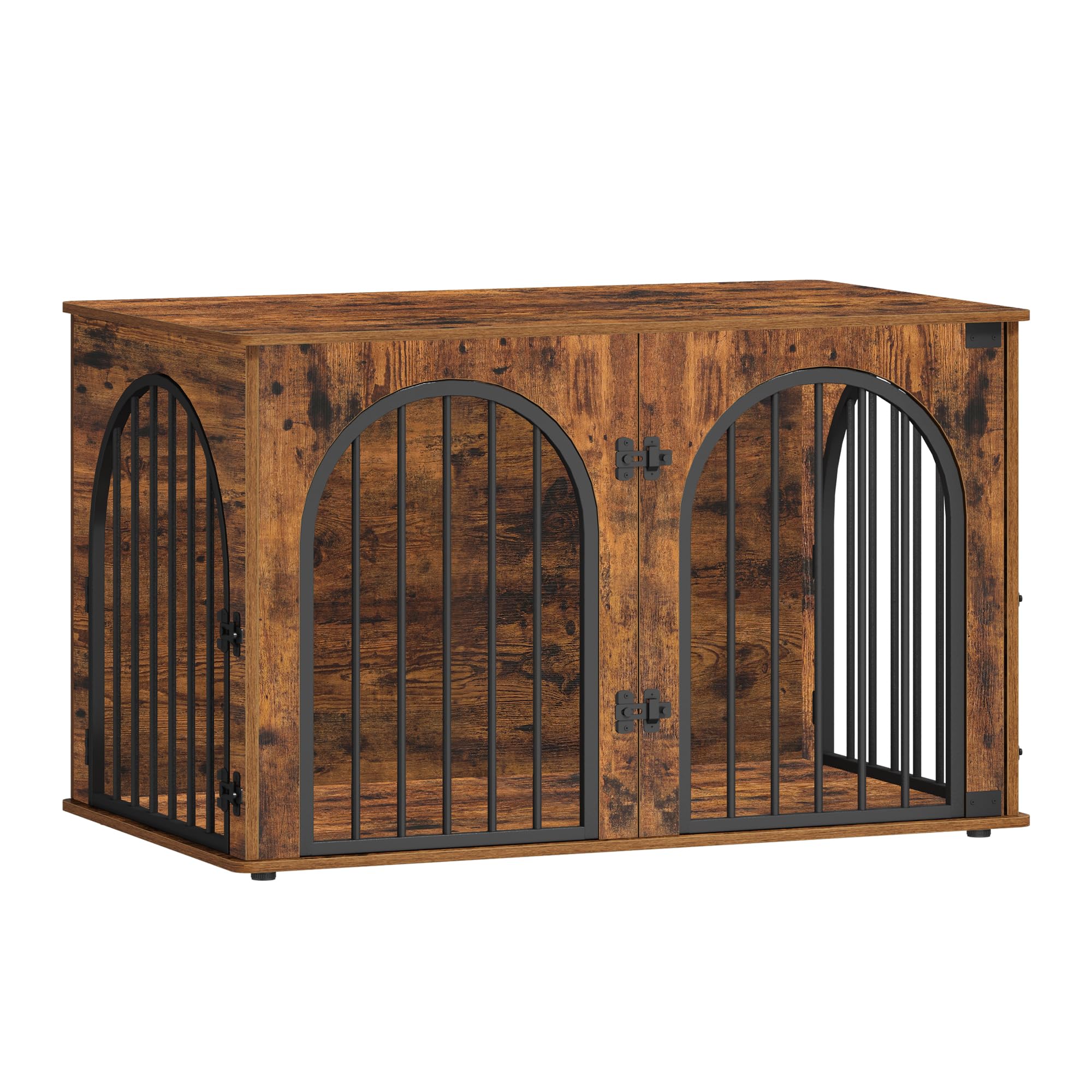 Hzuaneri 100cm Jaula para Perros, Mesa Auxiliar, casa Moderna para Perros, Jaula Perro Grande para Casa de Madera, dúplex para Animales, 3 Puertas, Puerta arqueada, 60 x 100 x 63 cm, Marrón Rústico