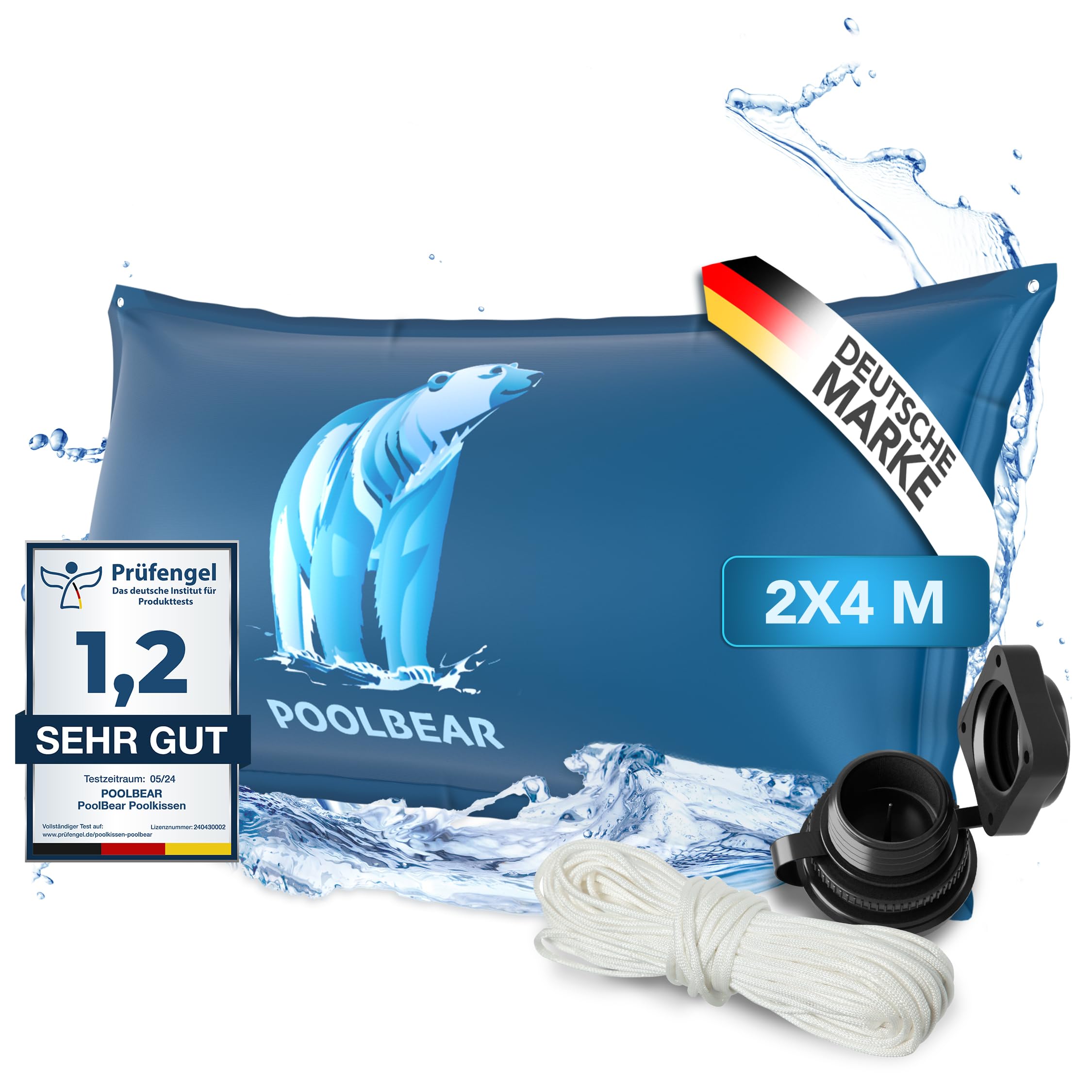 MAXVINI Poolkissen Winter 122×244 Cm - XXL Luftkissen Für Aufstellpools Mit Seilen