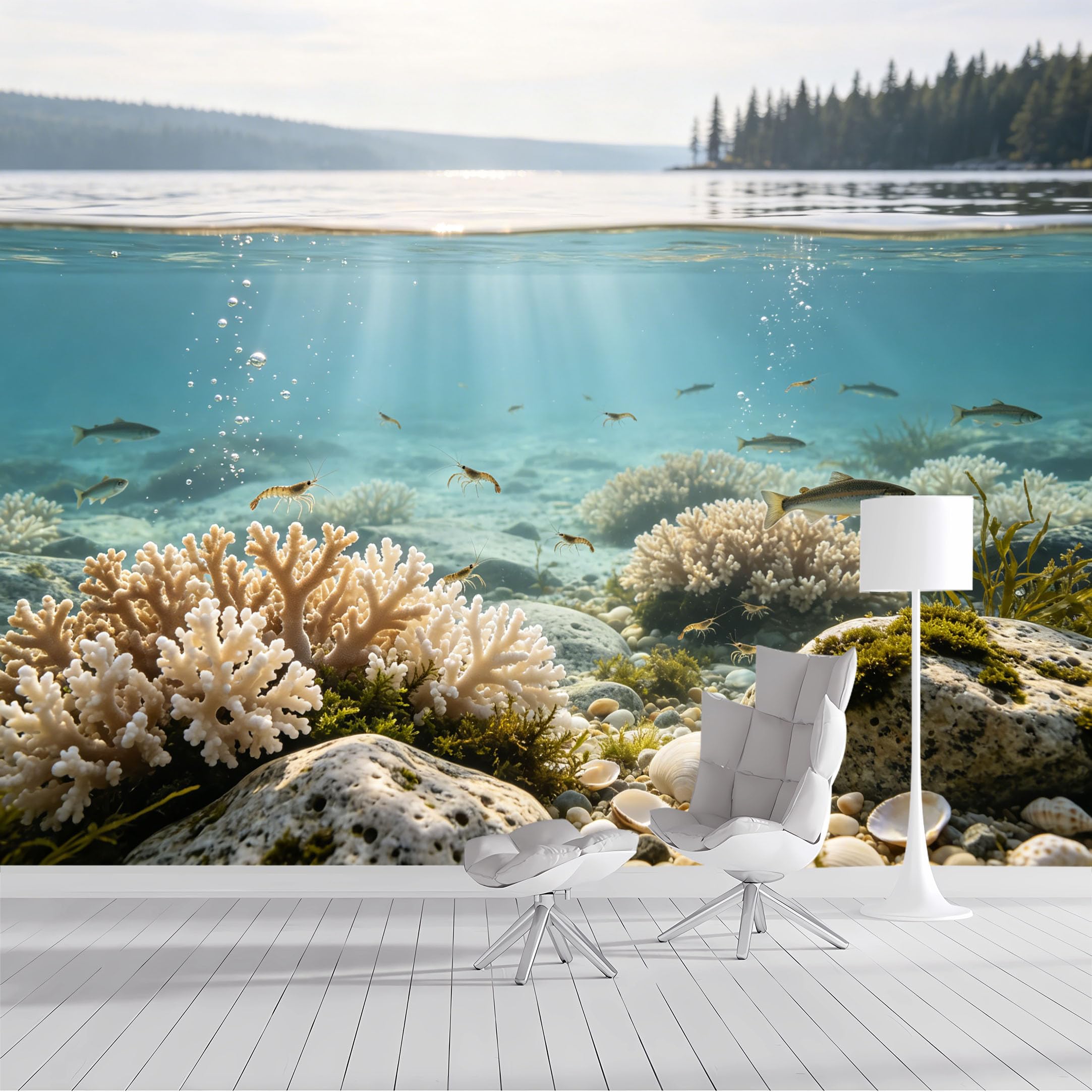 Custom Size Wall Mural Underwater Coral Reef Marine Life Fish Shrimp Ocean Seascape Realistic Watercolor SelfAdhesive Wall Fabric Removable Wallpaper for Living Room Bedroom Bathroom