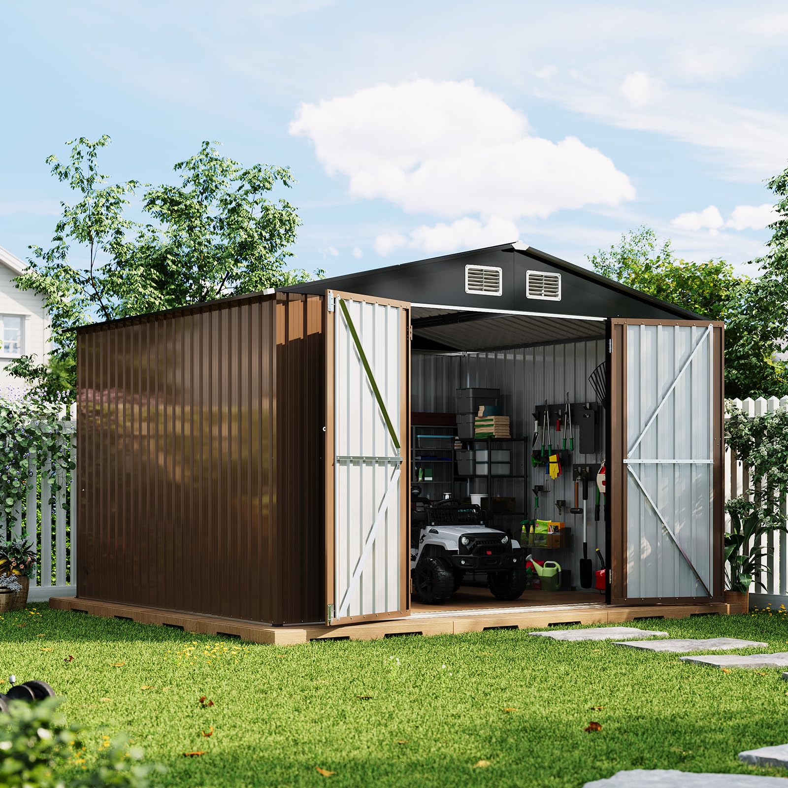 Amazon.com : GarveeLife 10x8 ft Outdoor Storage Shed, Large Steel
