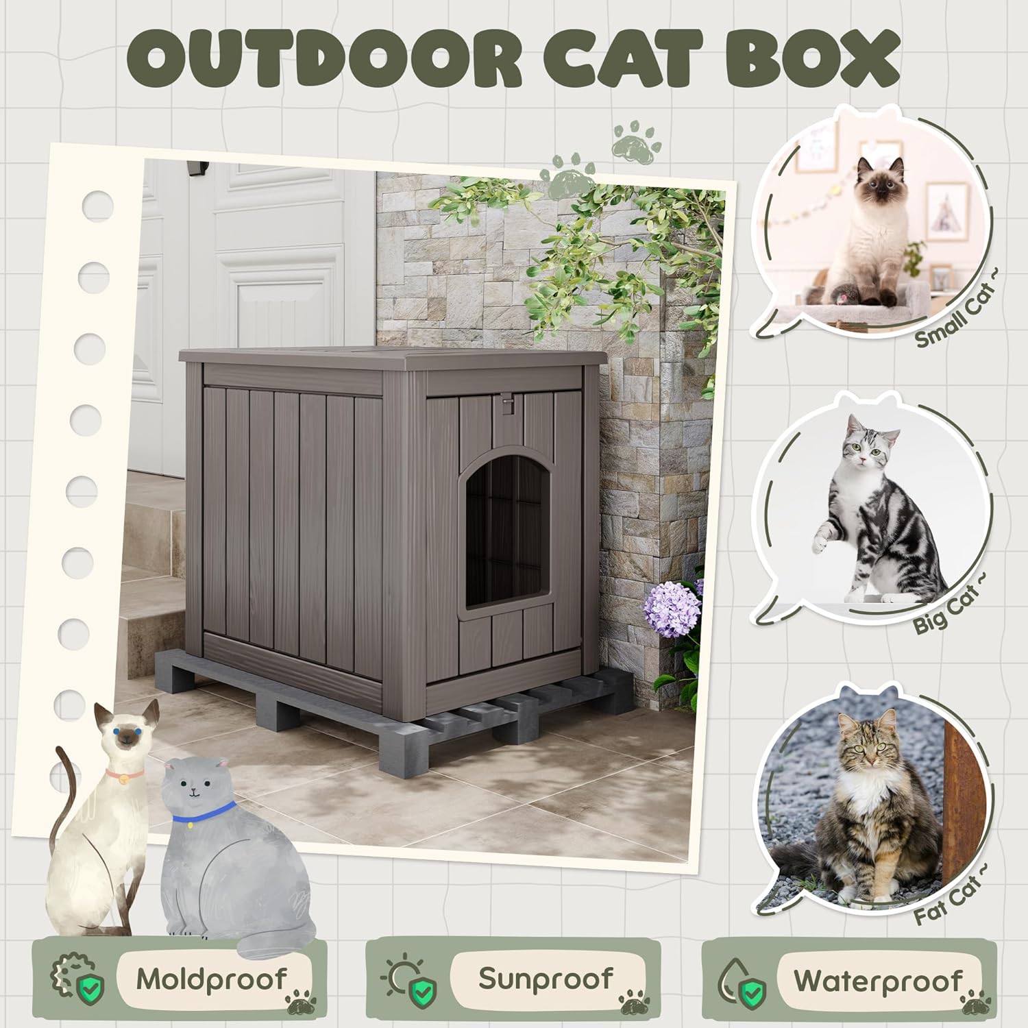 Cat Litter Box Enclosure, Plastic Hidden Litter Box Side Table with Openable Front Door, Waterproof & Weatherproof Cat House for Indoor & Outdoor Use (Gray)
