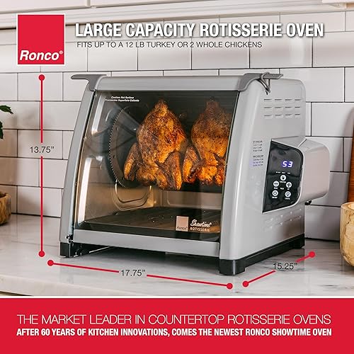 Miniatura 2 de Ronco Horno asador serie 6000 Platinum, pantalla digital, capacidad de 12 libras, apagado automático, incluye asador, cesta multiusos, 3 funciones