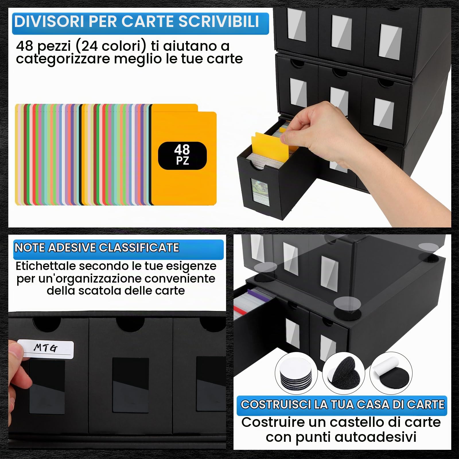 Scatola Porta Carte per 12000+ Carte, Commander Deck Box per MTG, Scatole per Carte Collezionabili con 48 Divisori, Trading Card Box, Box Porta Mazzo Carte per TCG, PTCG e Carte Sportive