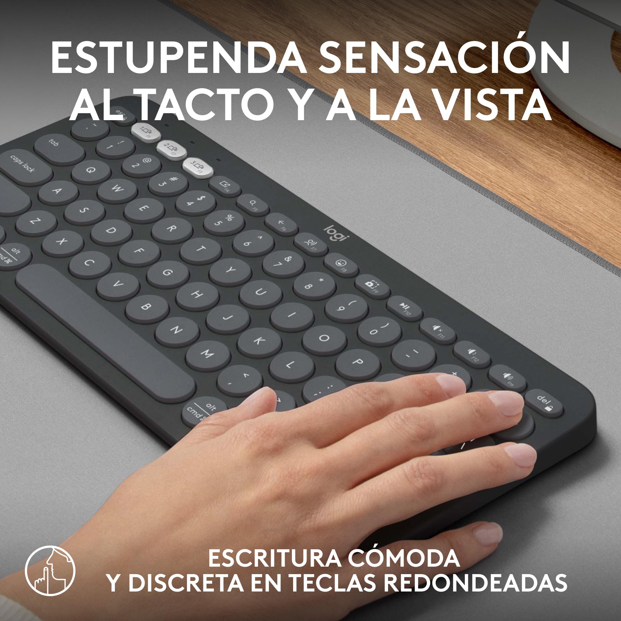 Logitech Pebble Keys 2 K380s, Teclado Bluetooth multidispositivo, accesos directos, estilizado y portátil, Easy-Switch, Windows, macOS, iPadOS, Android, ChromeOS, Disposición QWERTY Españo - Grafito