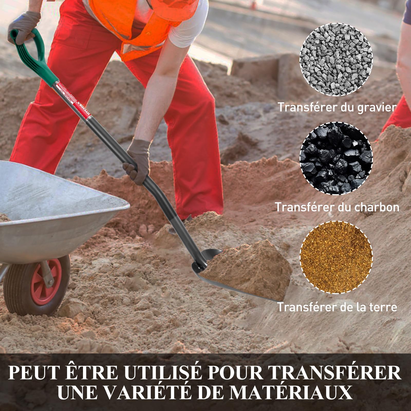 HYCHIKA Pelle de Jardin Carrée, Beche Jardinage, Pelle Metal, pour Ramasser Les Gravats, Outil pour l'agriculture et la Construction, Conception Ergonomique