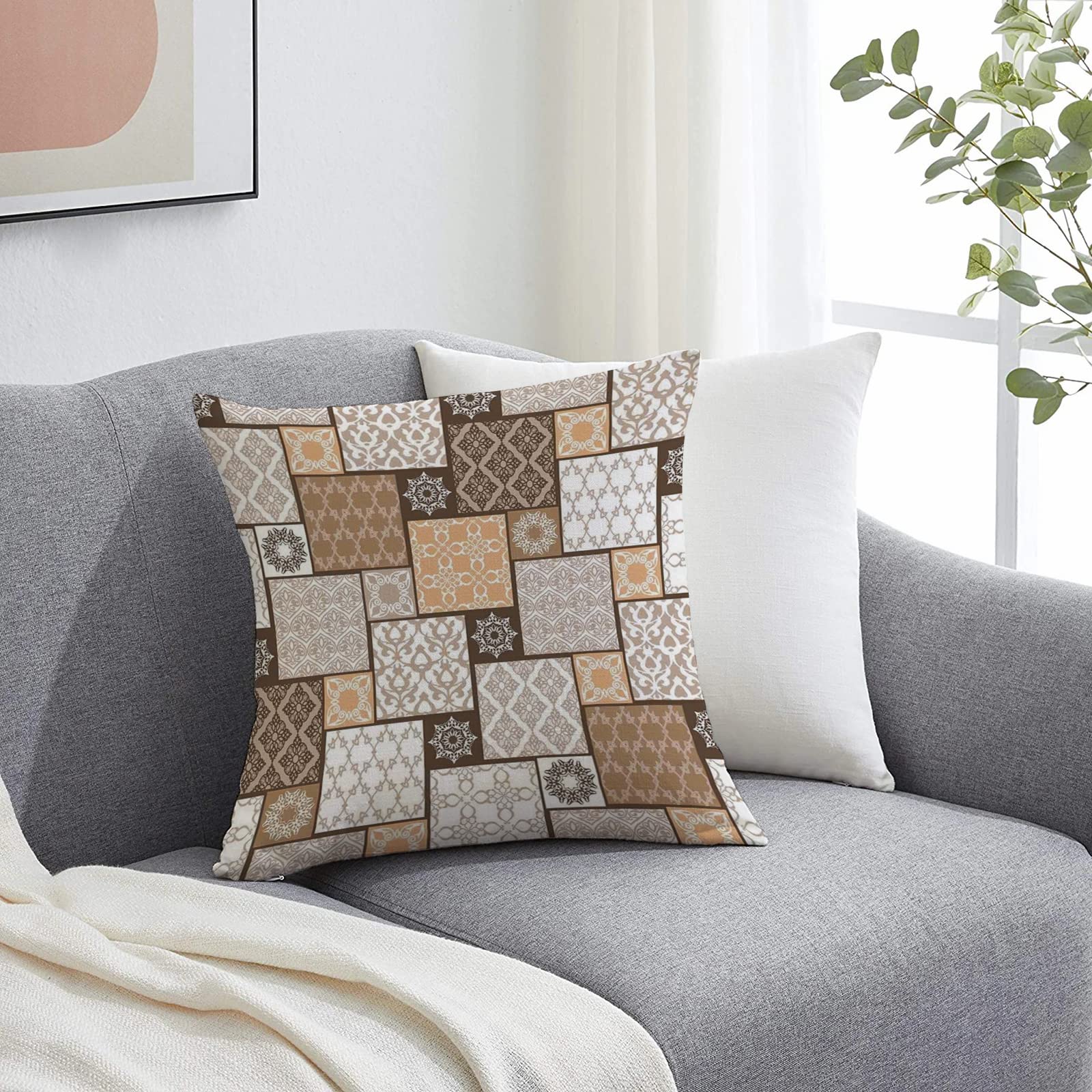 Lot De 2 Housses De Coussin 45x45 Cm,Décor Arabe, Illustration Rétro De Nostalgique Arabesque Antique étoile Géométrique Ba,Housse Coussins De Canapé En Polyester Pour Taies D'oreiller De Canapé Salon