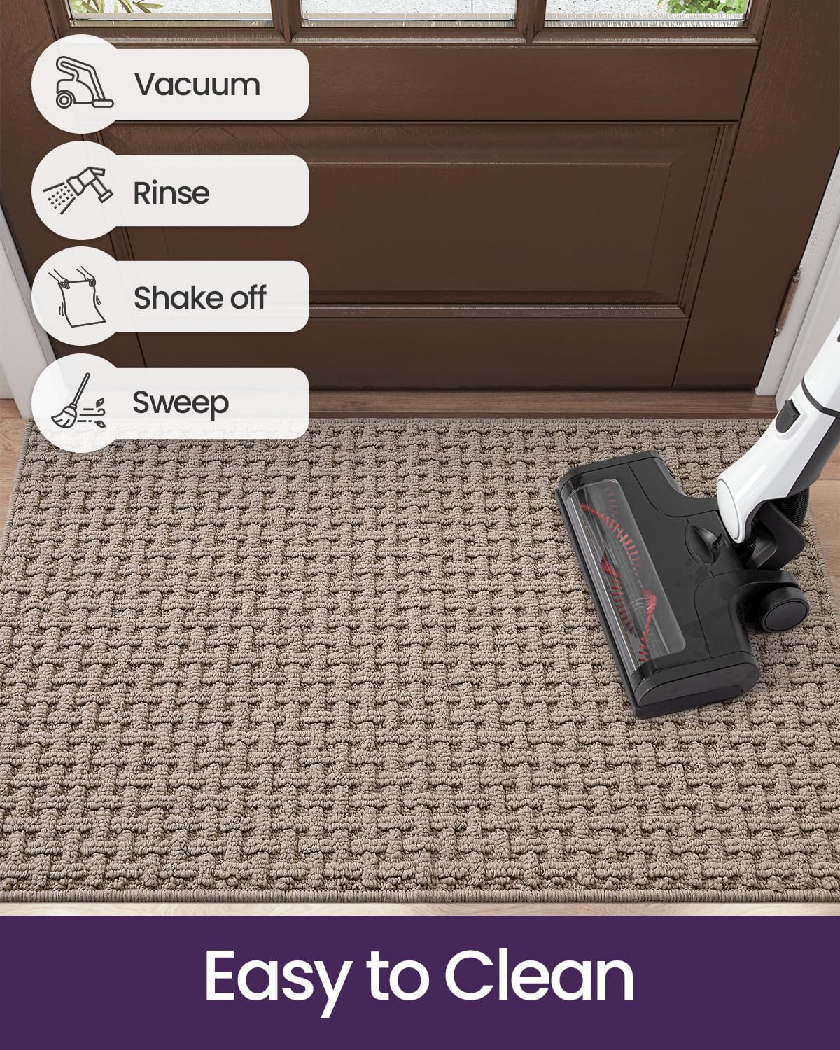 DEXI Front Entryway Door Mat Non Slip 32x48, Washable Entry Way Mats Inside Entrance Low Profile, Welcome Doormat Dirt Trapper for House Floor Home Porter Hall Backdoor Area, Light Taupe