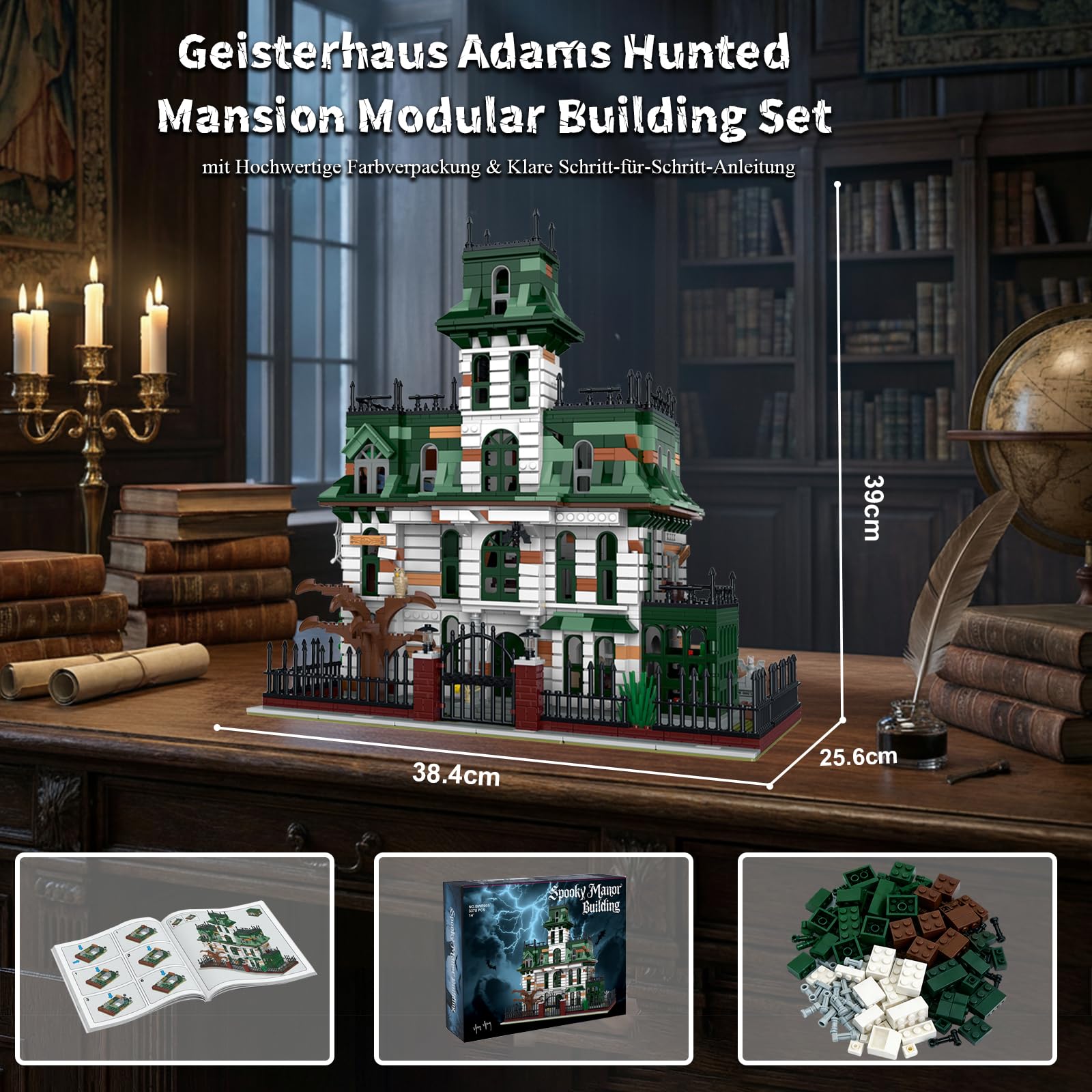 Klemmbausteine Geisterhaus Adams Hunted Mansion Modular Building – 3378 Teile Schlosshaus Architektur Modell, Wohnaccessoire und Geschenk für Erwachsene Kompatibel mit Barweer BWR005