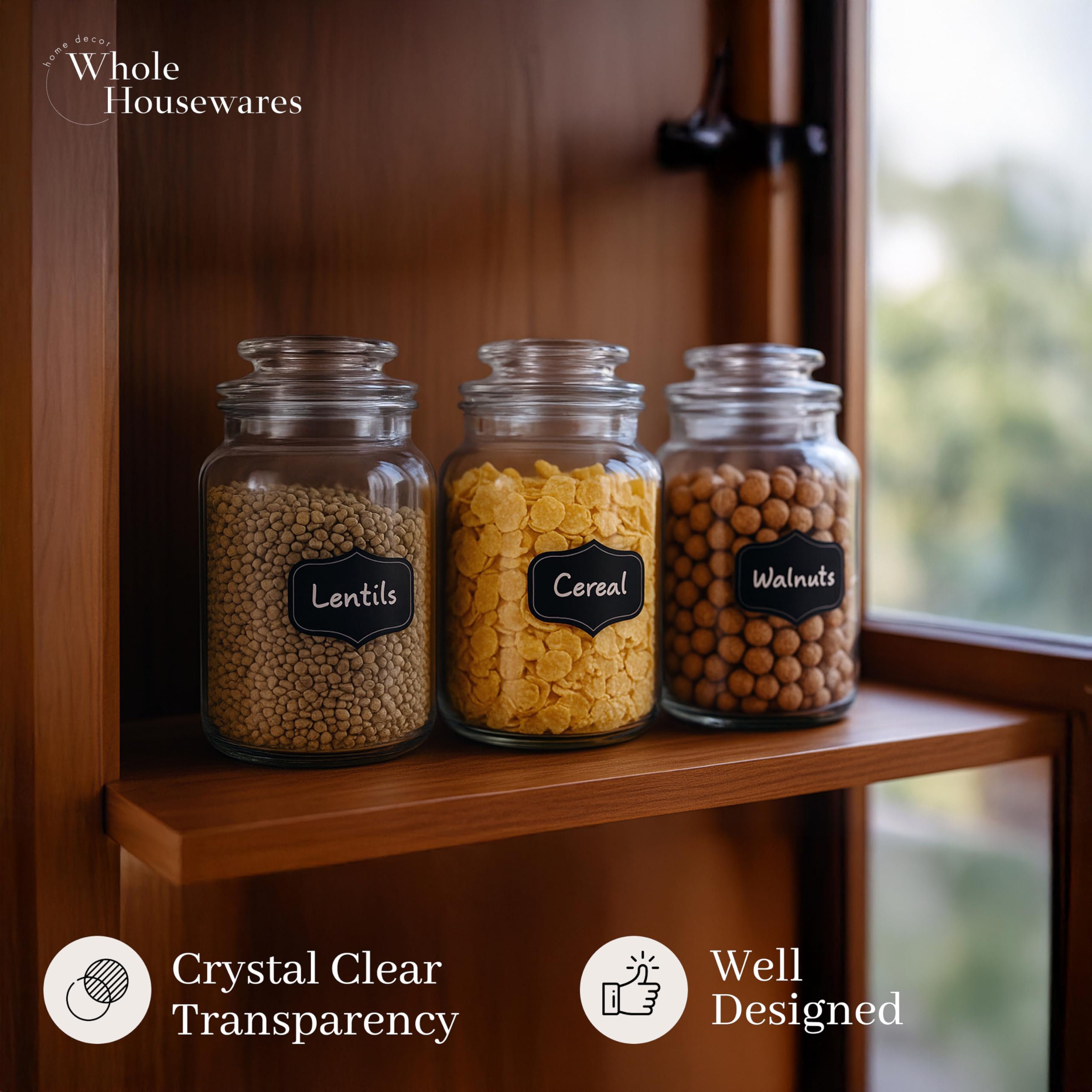 Amazon｜WHOUSEWARES ラベル付きガラスジャー - 6.7インチ x 4.3インチ
