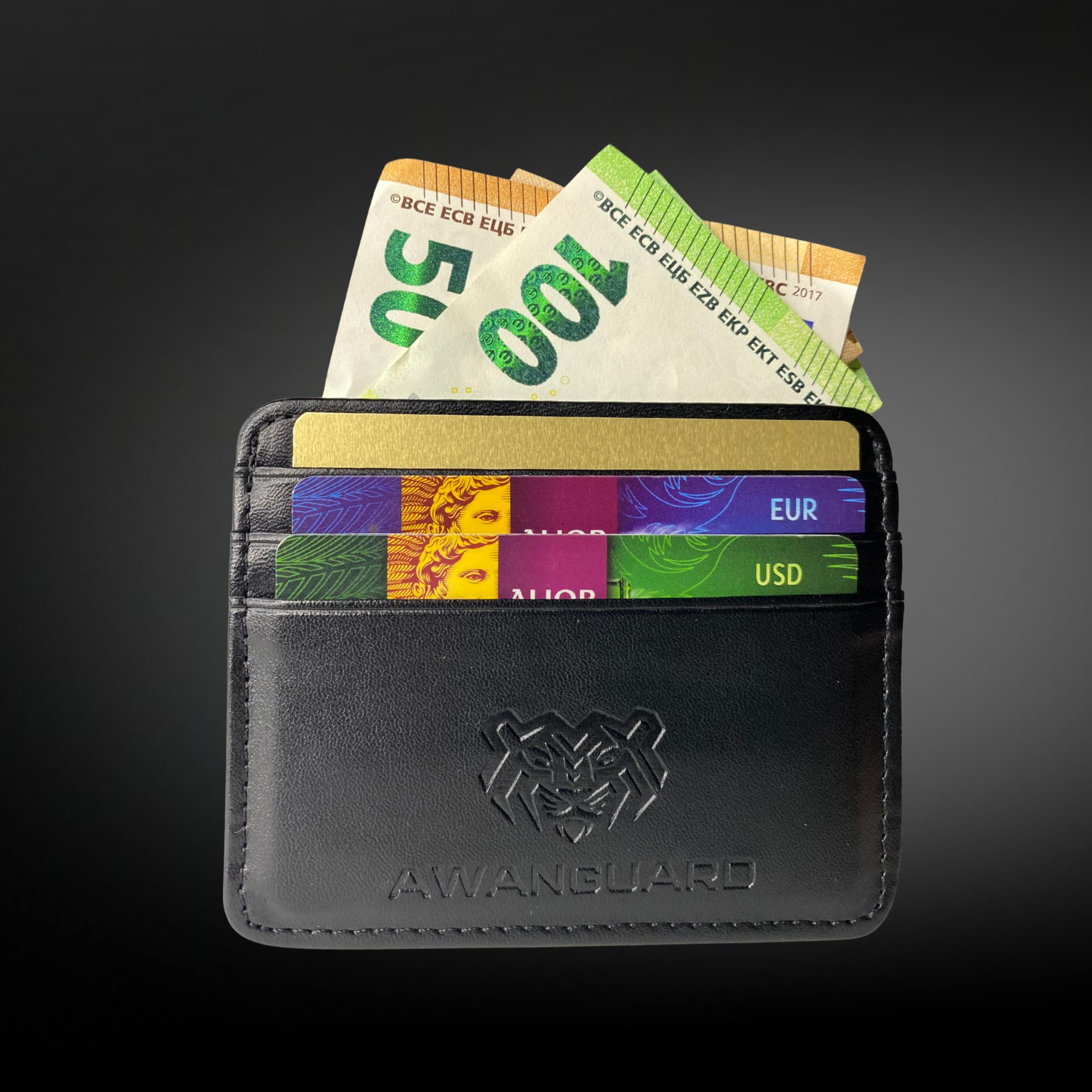AWANGAURD - PU Leather Money Clip Card Holder Unisex Slim Wallet with Cash Compartment, for Men and Women, Black. Quick Access Compartment, Sleeve Case Holder, Portable Card Holder