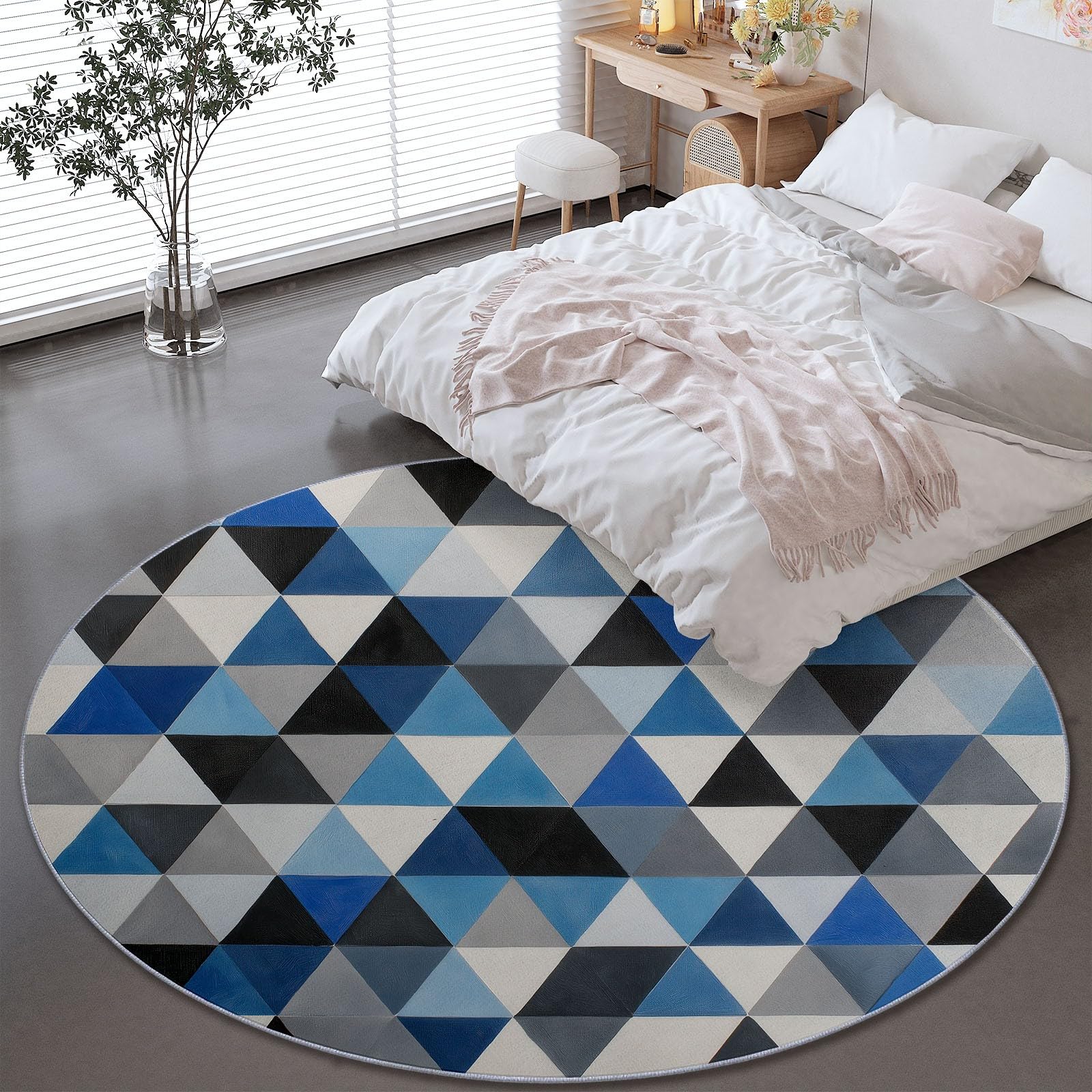 Tapis rond moderne bleu pour chambre d'enfant et salon chaleureux 100 cm