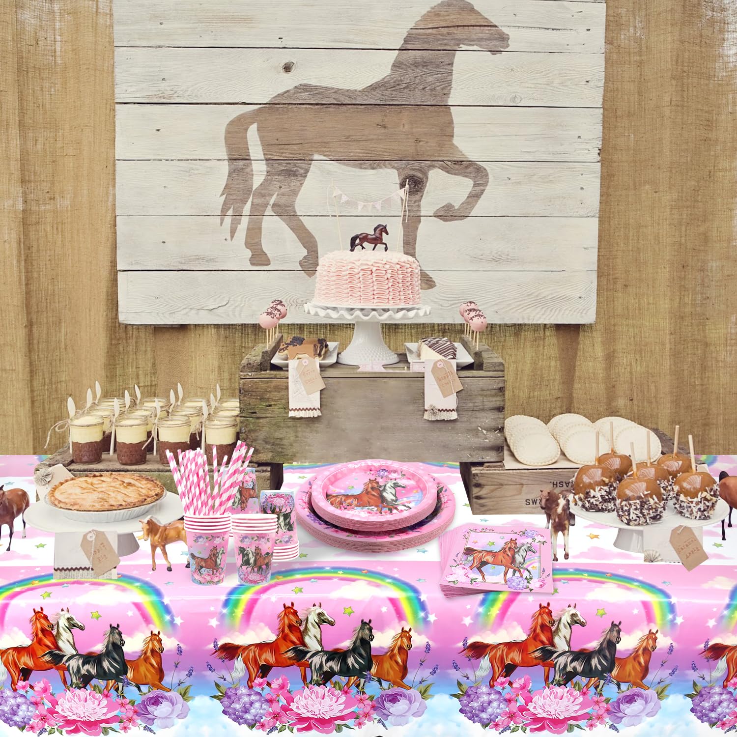 Decorazioni per Feste a Tema Cavallo Rosa, Articoli per Feste a Tema Cavallo dei Cartoni Animati Compresi Piatti, Tazze, Panni, Tovaglie, Cannucce, per Ragazze