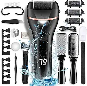Removedor de calos elétrico para pés com kit de pedicure profissional 21 em 1 à prova d'água, ferramentas para cuidados com os pés, lixa para pés molhada e seca para pele morta e calcanhar