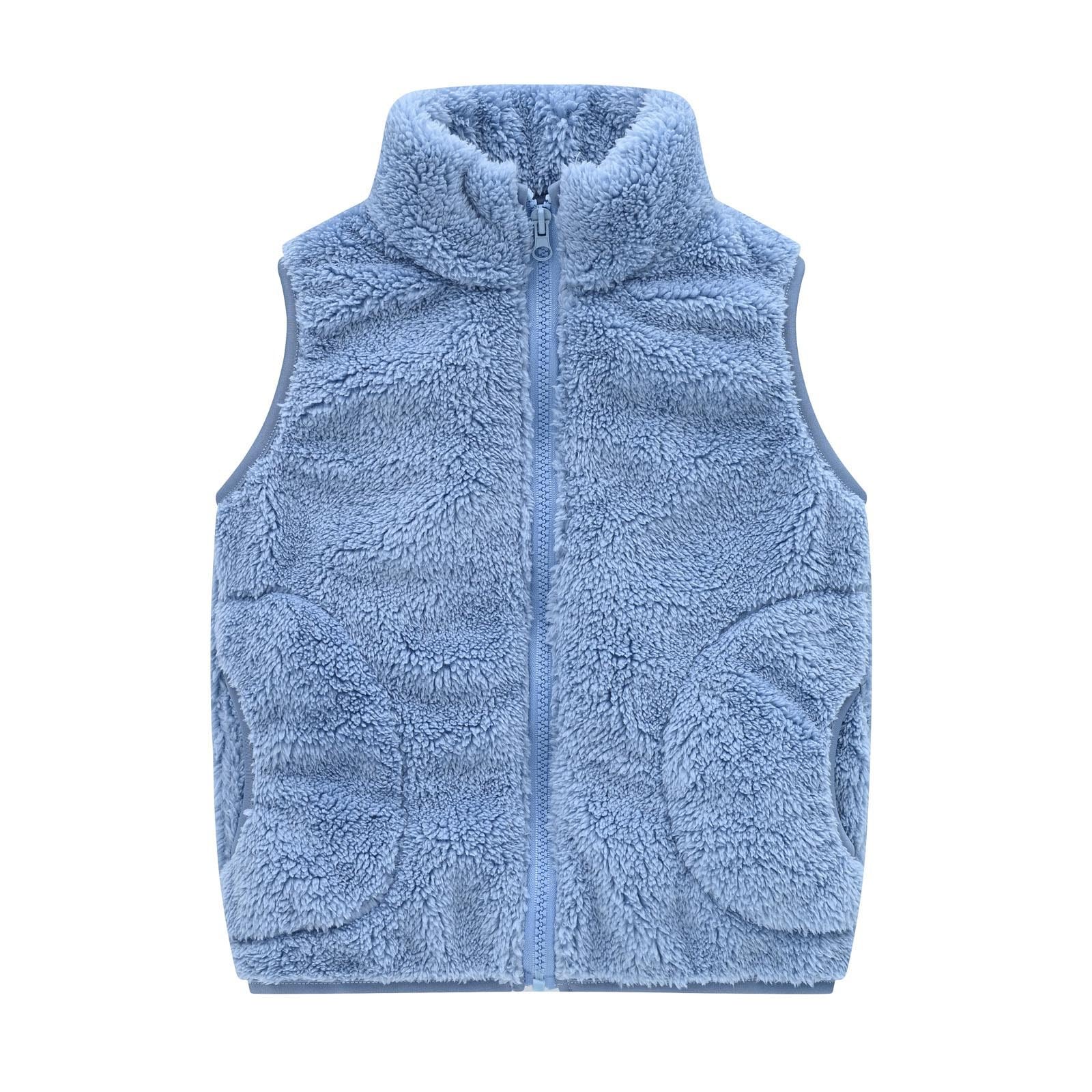 RNTOP Toddler Girls Boys Solid Color Fleece Vest Sleeveless Zipper Jacket Undershirt Fall Winter Warm (Blue, 3-4 Years)