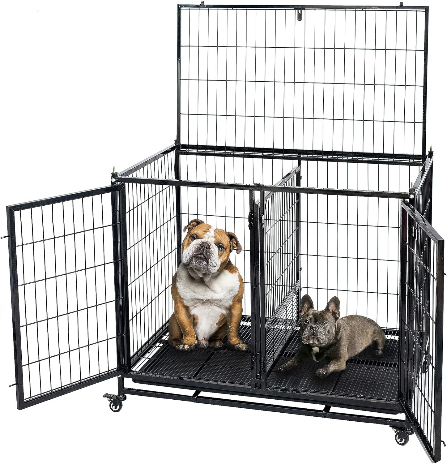 43 Inch Heavy Duty Dog Crate Cage Pet Kennel with Tray Two
