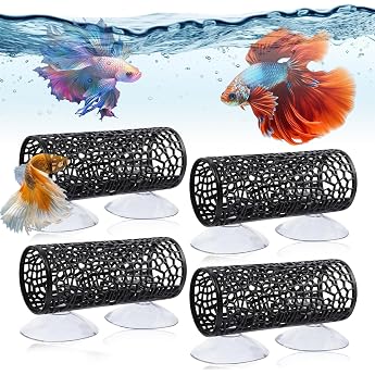 Set of 4 Aquarium Cave with Suction Cup Hollow Betta Fish Cave Tunnel Betta Fish Tunnel Decoration Shrimp Hiding Place Aquarium for Fish and Shrimp for Breeding