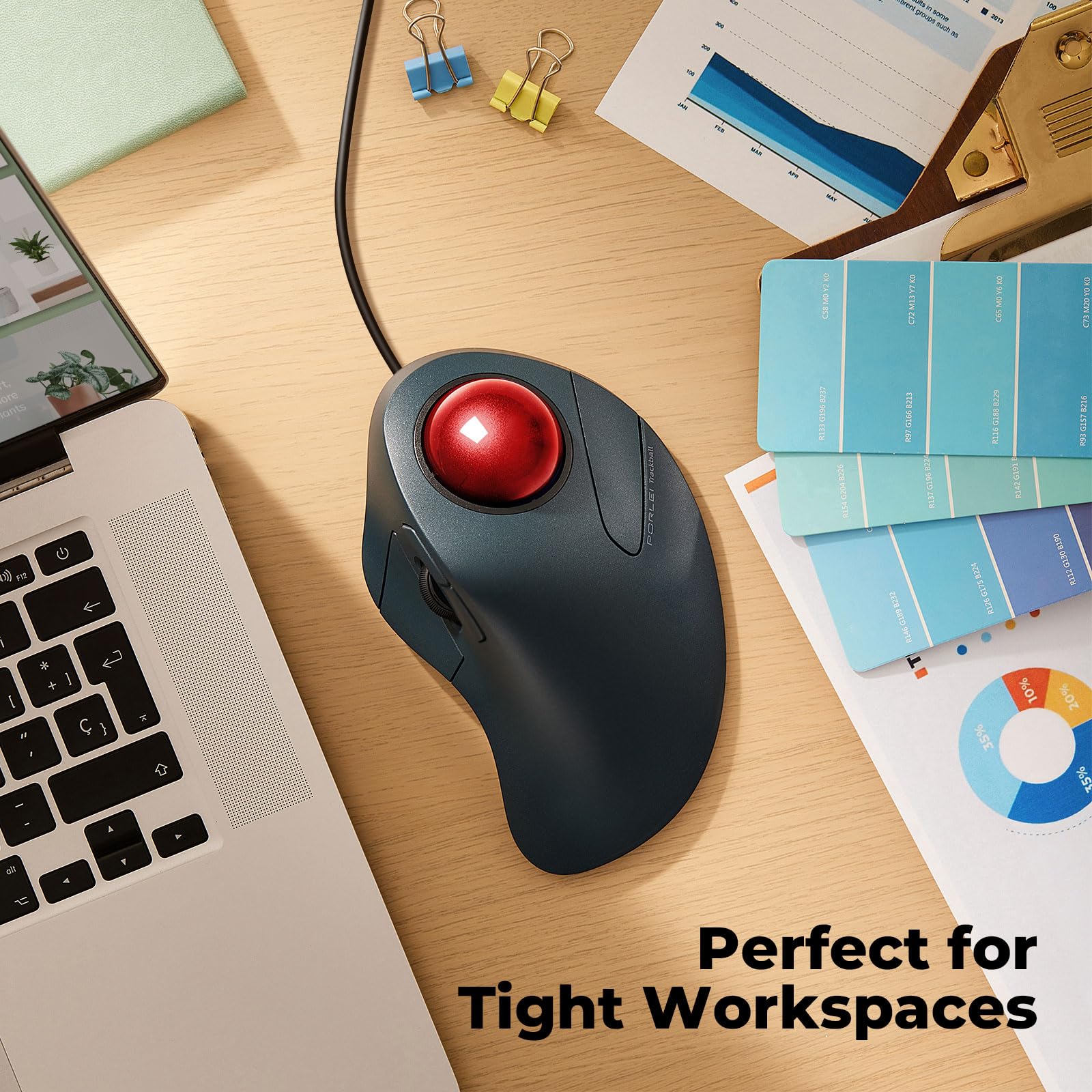 Souris filaire Trackball pour grandes mains, design ergonomique réduit la fatigue du poignet et des muscles, suivi de précision avec contrôle facile de l'index, compatible avec PC, ordinateur