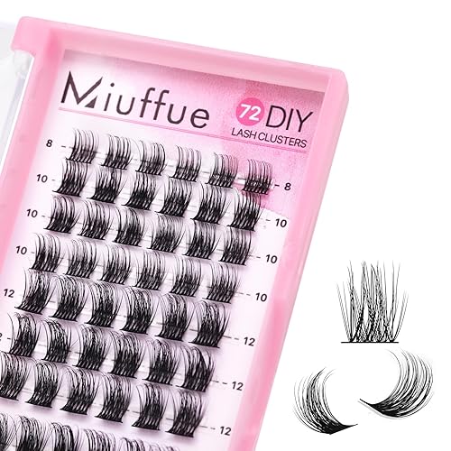 72 extensiones de pestañas en racimo para colocar en casa, banda súper fina, bandeja mixta suave, pestañas individuales (glamour, D-8-16 mezcla)