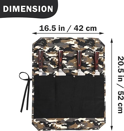 Miniatura 2 de Kaaltisy Rollo para cuchillos de chef, rollo de lona encerada de 16 onzas para cuchillos de cocina (camuflaje y negro)  Estuche para cuchillos con