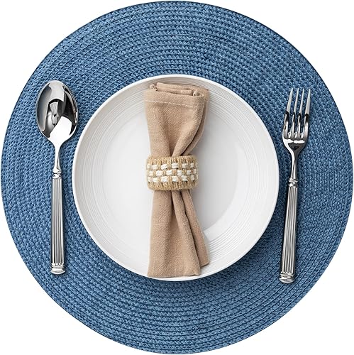 Juego de 12 manteles individuales redondos tejidos de plástico, lavables y lavables para mesa de comedor, resistentes al calor, antideslizantes,