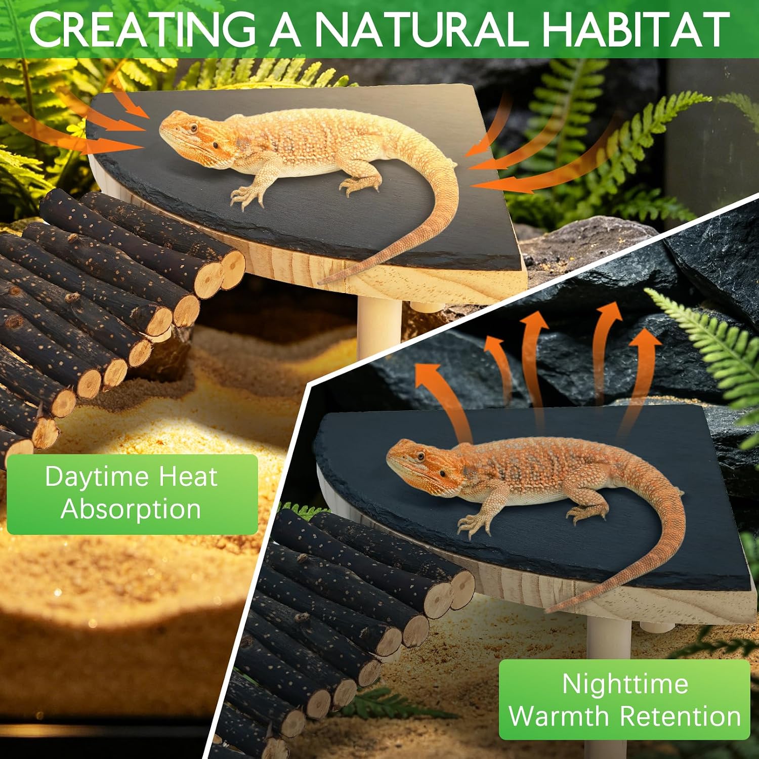 BNOSDM Bearded Dragon Basking Platform Climbing Rocks for Reptiles Hide