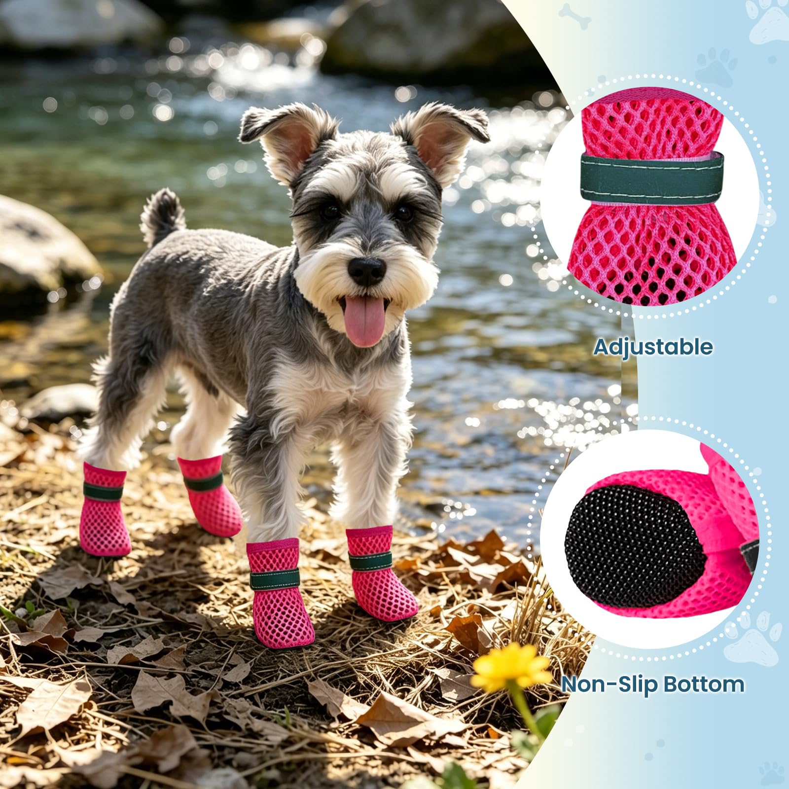 Chaussures d’Été pour Petits Chiens 4 Pièces Chaussures en Maille Respirantes et Antidérapantes pour l’Extérieur Protègent Les Pattes des Brûlures Attention: ne Choisissez Pas Votre Taille habituelle