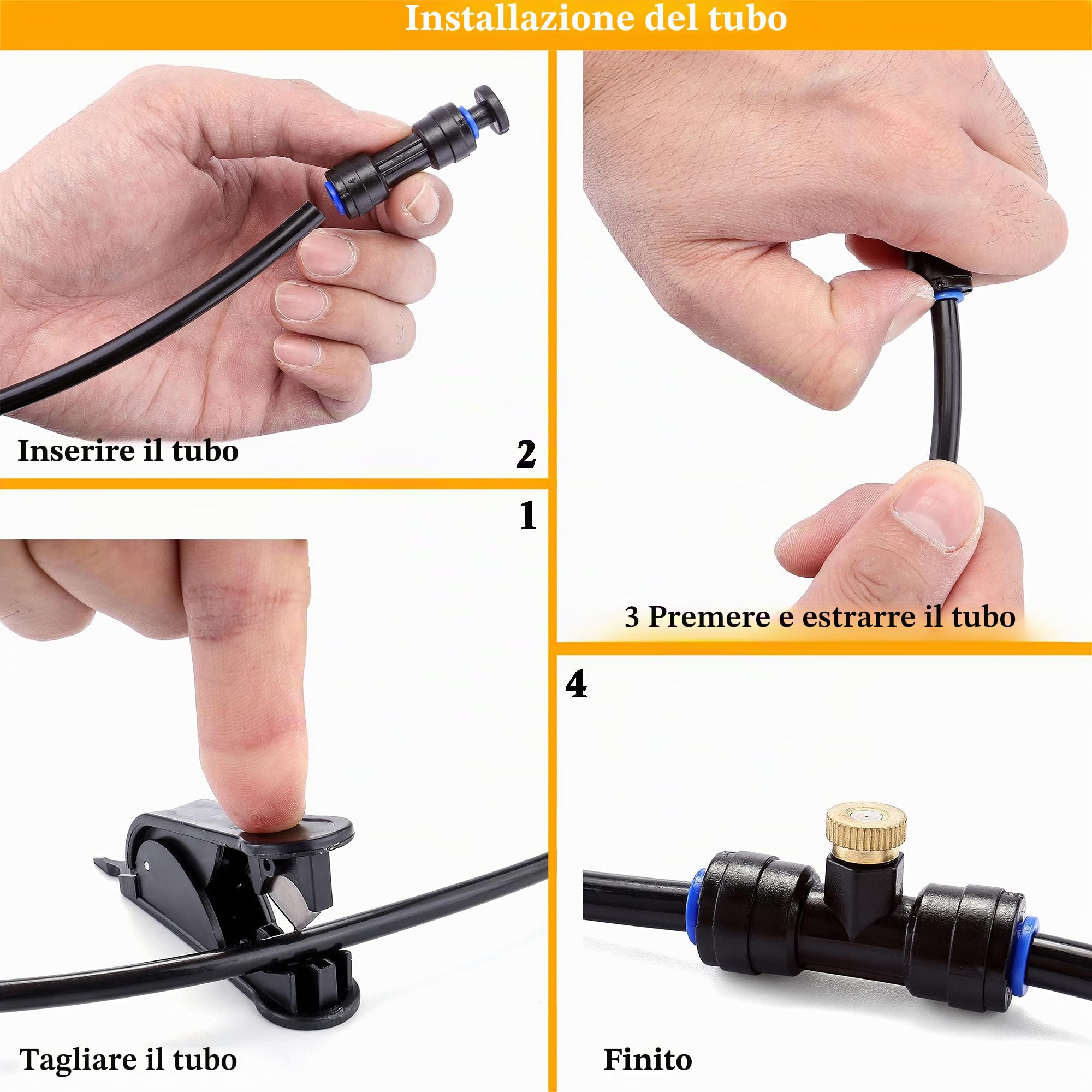 Sistema di raffreddamento per nebulizzazione esterna con kit pompa, 20 m, linea di nebulizzazione con filtro, 26 ugelli nebulizzatori in ottone, 1 adattatore in ottone (3/4"), 12 V DC 60 W 5