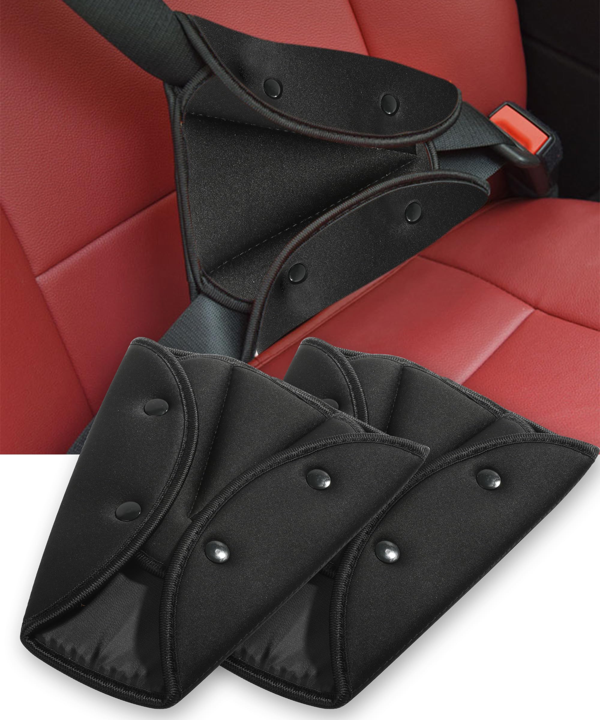 2 Pack Seatbelt Adjuster for Kids,Triangle Seatbelt Adjuster Protector Pad,Car Seat Strap Cushion Pads,Auto Shoulder Neck Strap Adjuster,Car Safety Cover Strap Pad (Black)