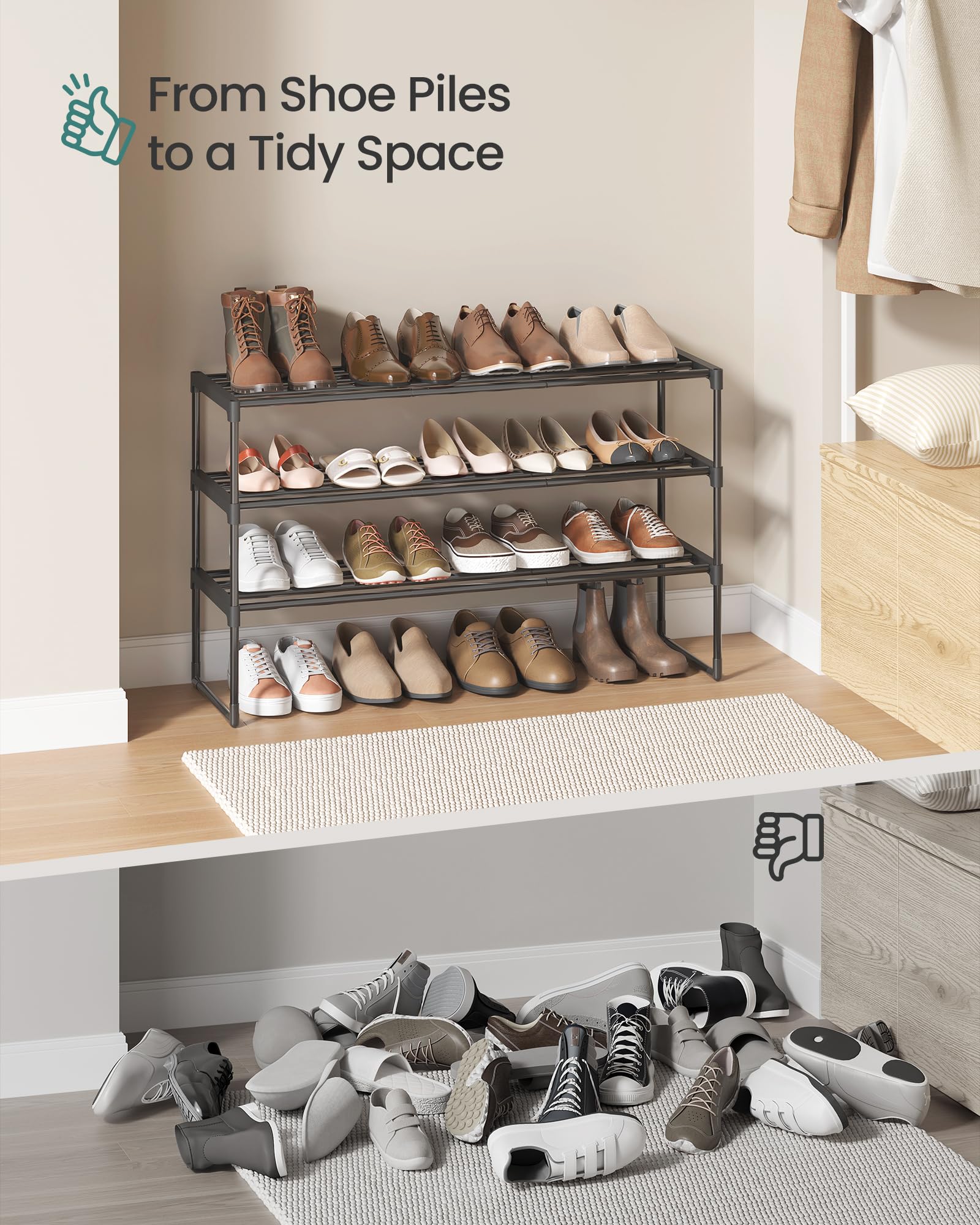 Best Open Spaces Shoe Rack Alternatives 2026: 5 Picks Rated 2 SONGMICS Shoe Rack, 3-Tier Shoe Organizer, Metal Storage Shelf, Upright or Upside Down - product photo