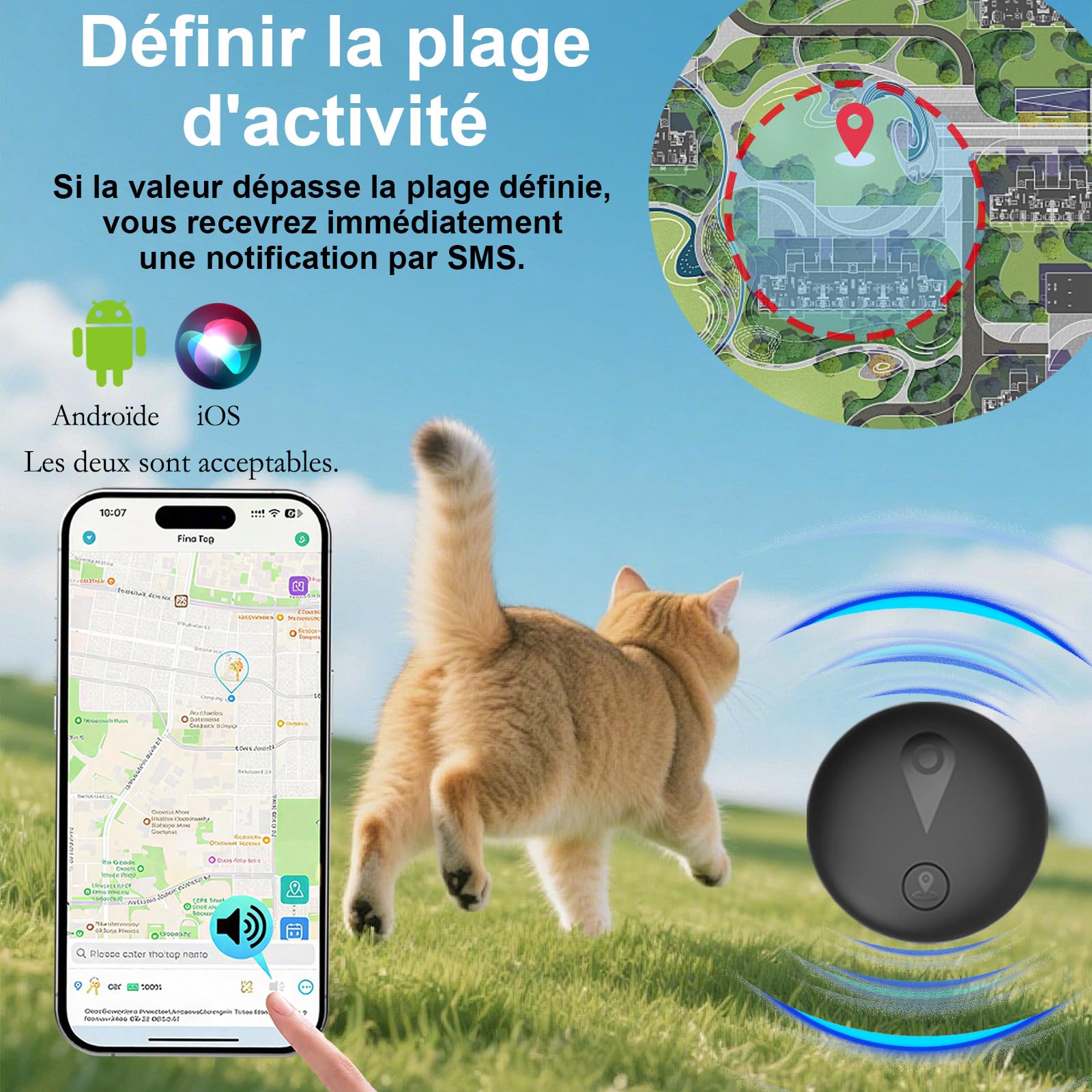 Localizador GPS Perros, Tractive GPS Dog Compatible con Sistemas iOS Y Android GPS para Gatos En Real BateríA De Larga DuracióN, Rastreador GPS para Gatos Rastreador De Mascotas Impermeable- Negro — view 3