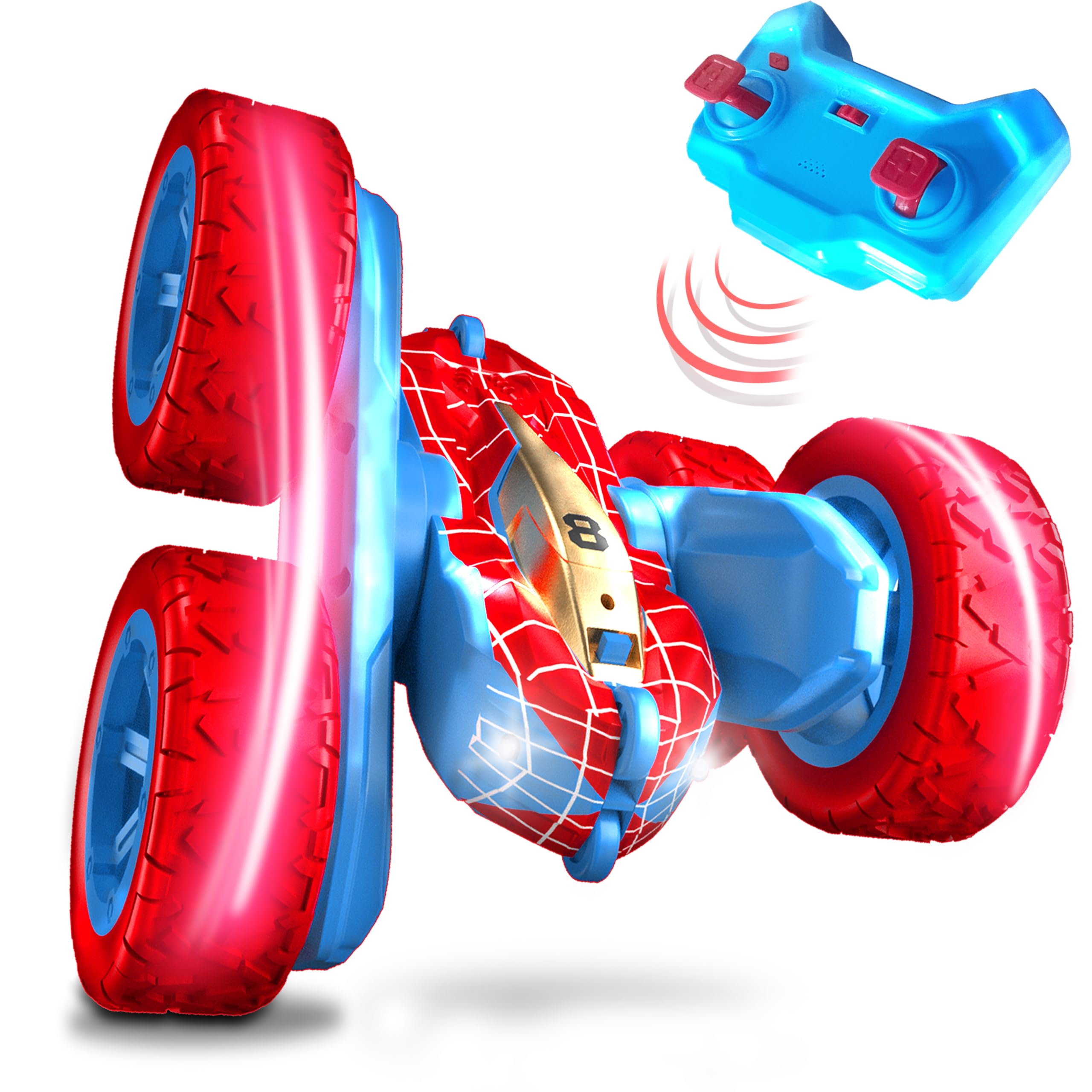 Glückpa Coche Teledirigido Niños 3 4 5 6 años,Juguetes Niños 2 3 4 5 6 7 8 9 años,2.4Ghz Coche RC con Batería Recargable/Luces,Regalo Niño Niña 3-14 años,Coches Teledirigidos para Niños,RC Stunt Car