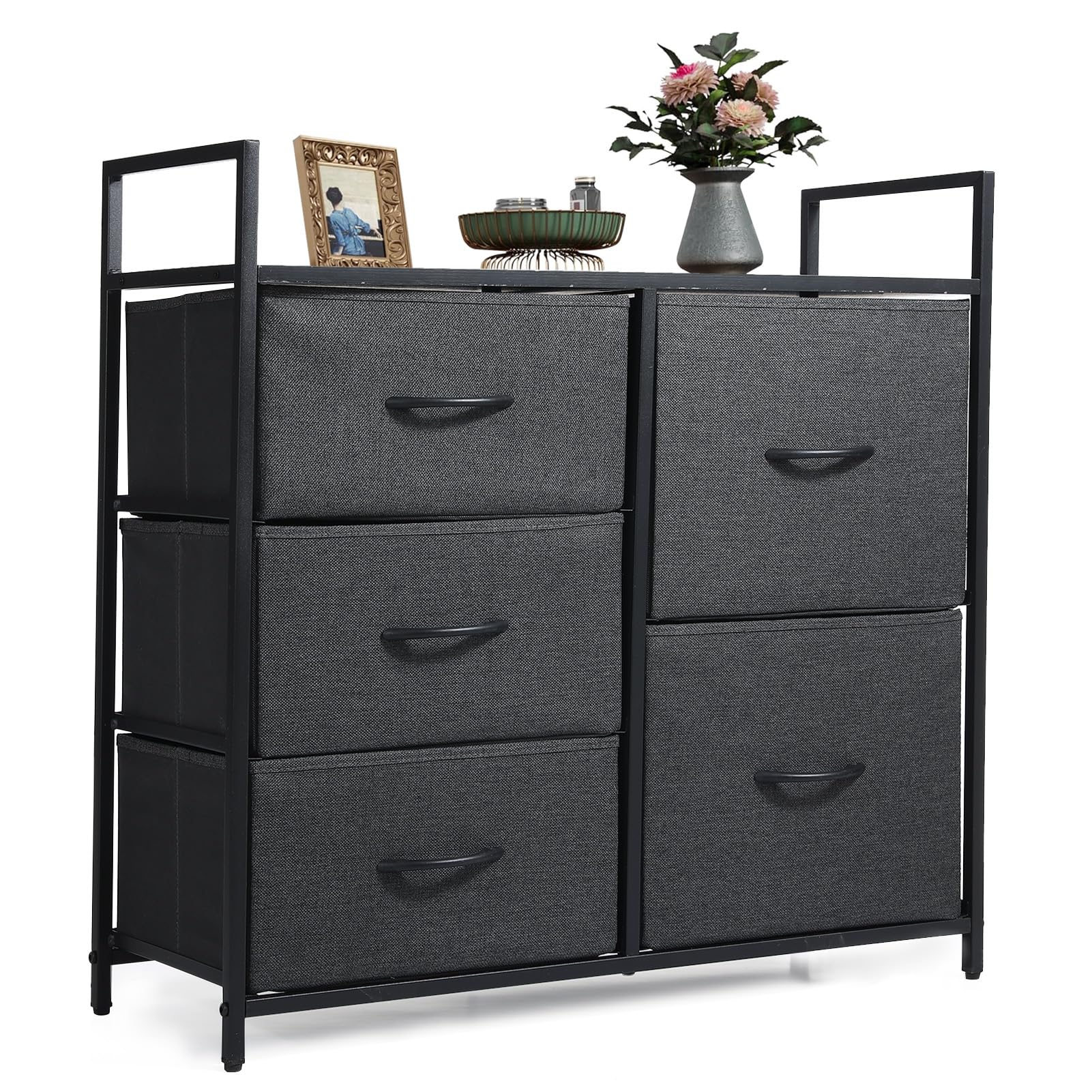 DAYONGDresser for Bedroom, Wide Fabric Dressers Chests with 5 Drawers, Large Capacity Chest of Drawers for Storage and Organization, Storage Tower for Closet, Living Room, Hallway (Color 3)