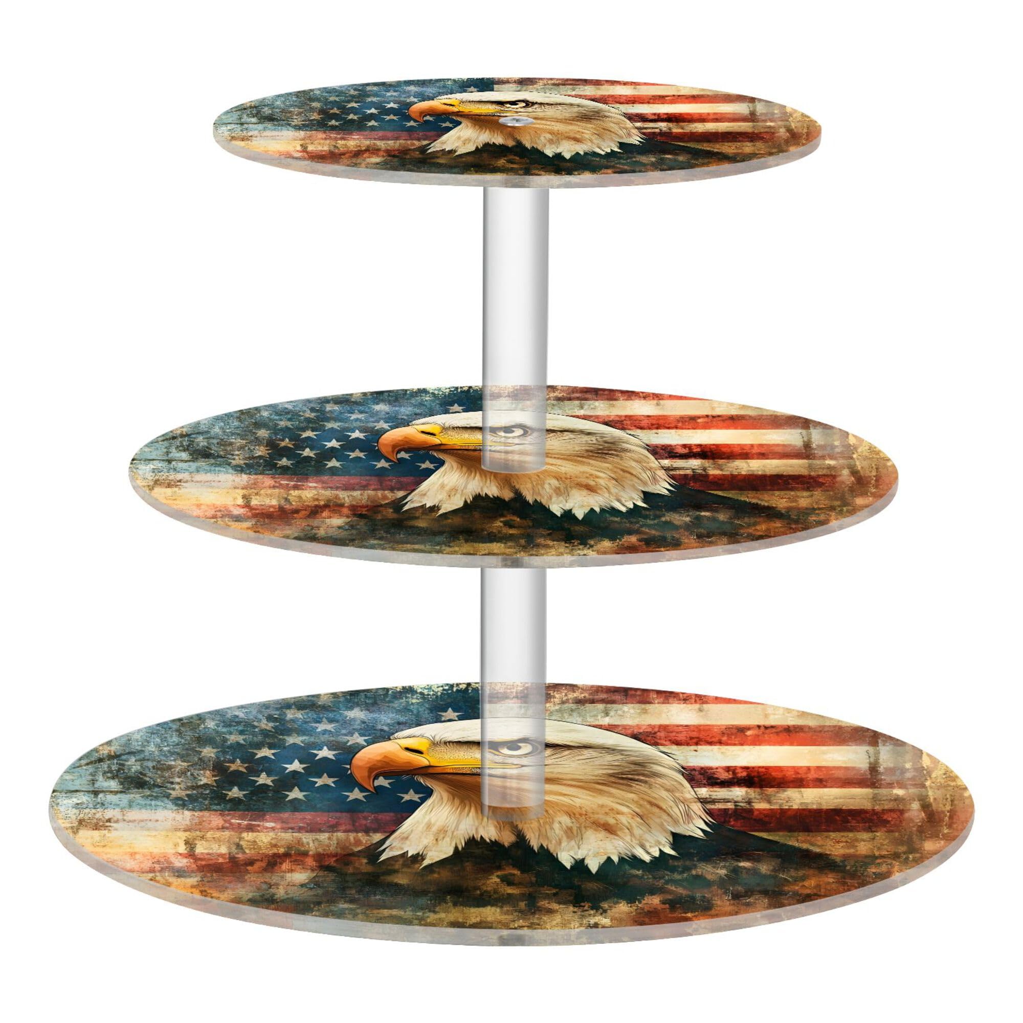 PYBUG American Flag Eagle 3 Tier Acrylic Cupcake Stands Tower,Dessert Table Display Set for Tea Party,Wedding,Birthday, Baby Shower