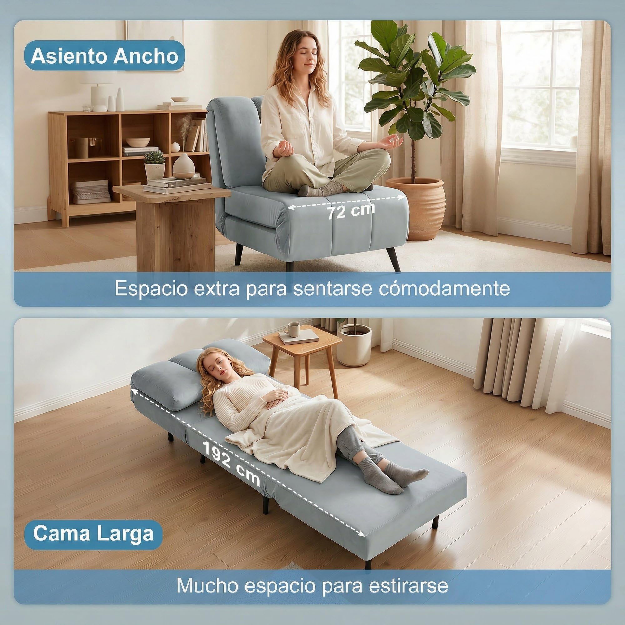 HOMCOM Sofá Cama de 1 Plaza 3 en 1, Sofá Cama Plegable Tapizado en Terciopelo con Respaldo Ajustable en 3 Niveles, Cojín Grueso para Dormitorio, Salón, Oficina, Fácil Montaje, 72x88x87 cm, Gris