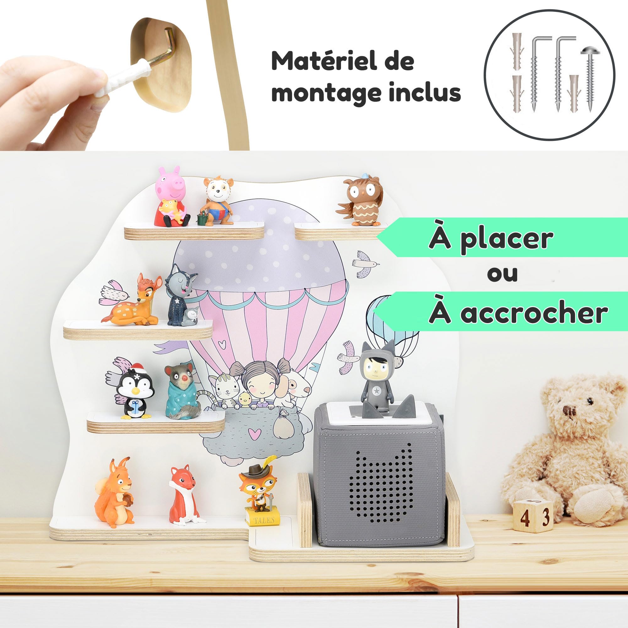 Scaffale In Legno Per Toniebox - Contiene 35 Tonies, Per Cameretta Bambini, Con Magnete - Foto 5