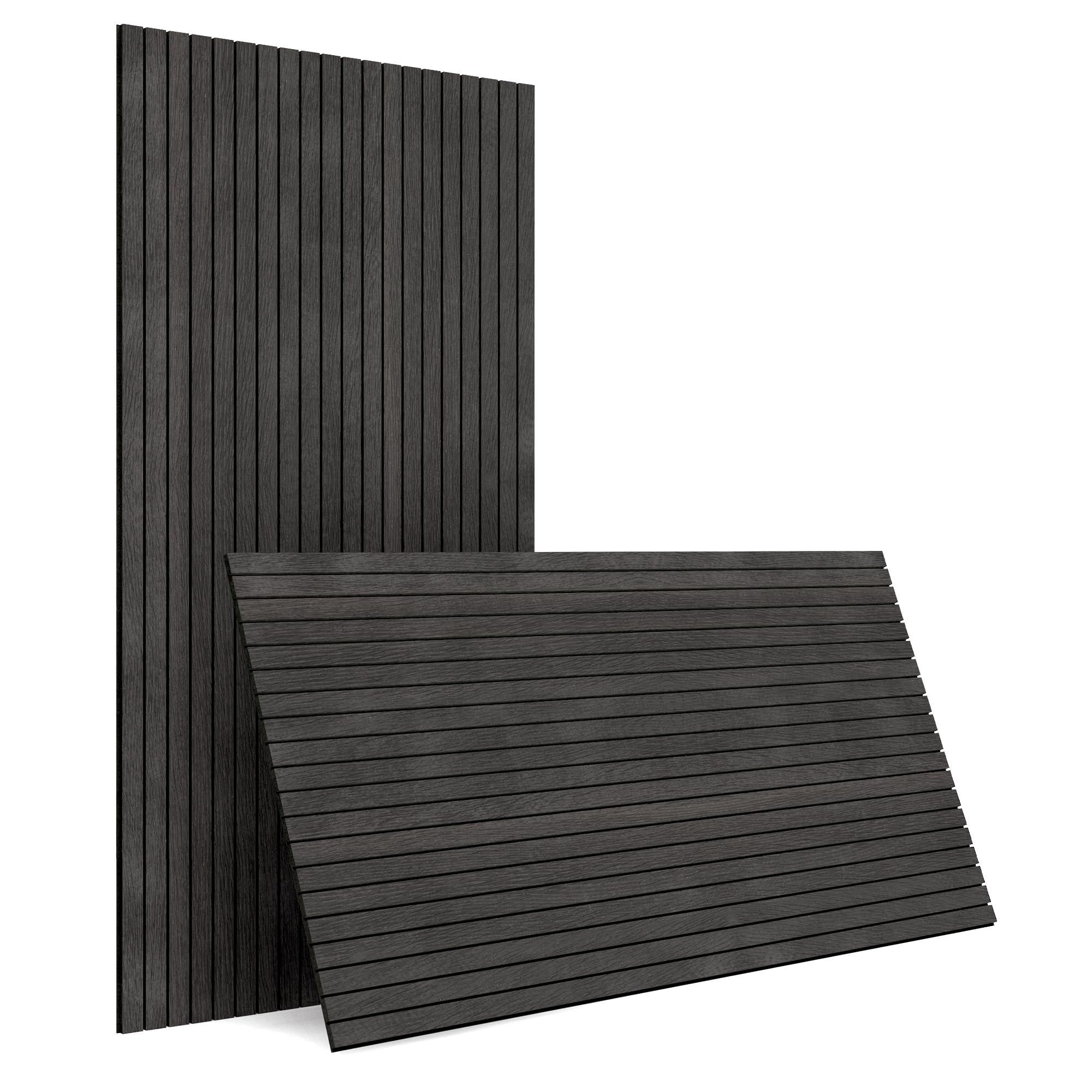 4-Pack Acoustic Wood Slat Wall Panels, 60cm x 120cm Self-Adhesive Sound Absorbing Panels for Interior Decor, Peel and Stick Noise Reduction 3D Decorative Wall Paneling for Home Studio, Black Grey