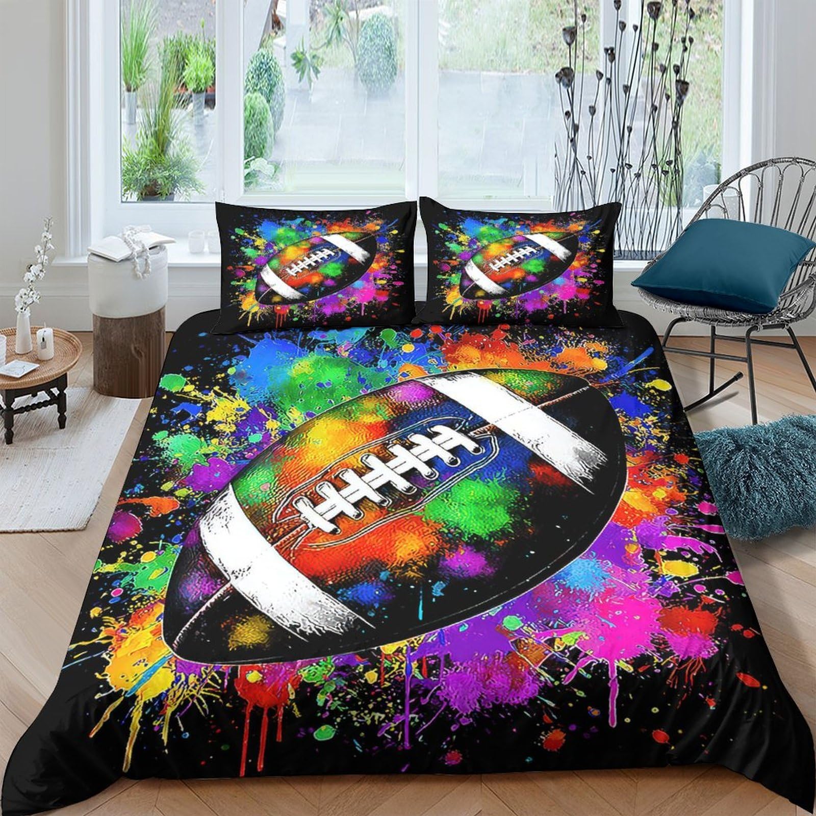 Ctjqhvkz Style-3 3D Printed Colorful Splatter Football Fitted Sheet Microfiber Soft Modern Graffiti Bed Cover For Bedroom Dorm Decor Single（135X200cm）