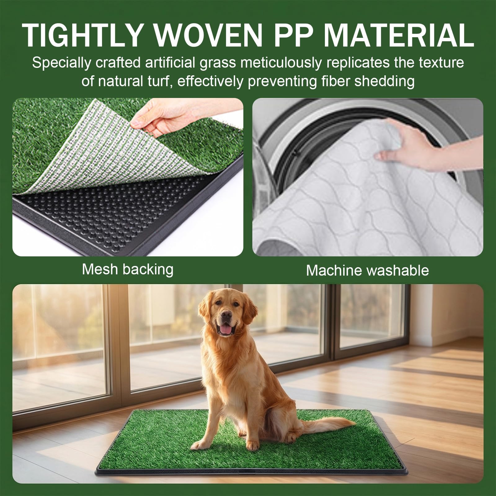 Bac à litière pour chien en gazon artificiel avec plateau - 51 x 41 cm - Réutilisable et lavable - Pour appartement, balcon, maison, intérieur