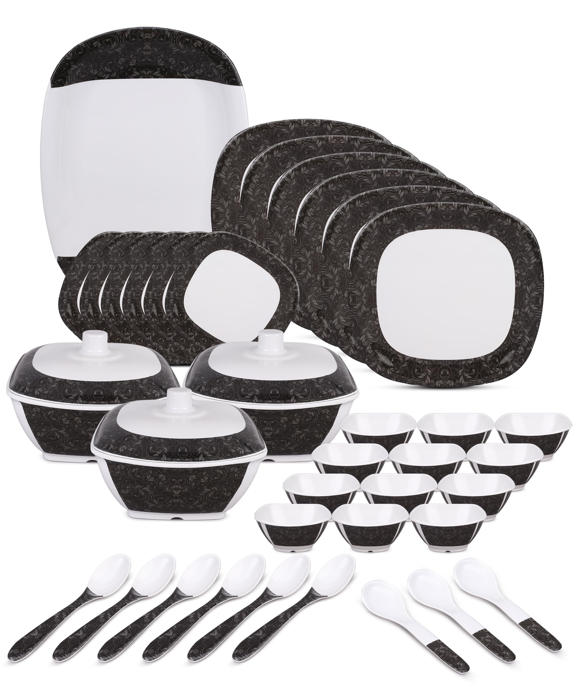 Bataniya Melamine ''Make Your Own Dinner Set'', Unbreakable, Hygienic with Long Lasting Prints, Designer Set. 40pcs Black