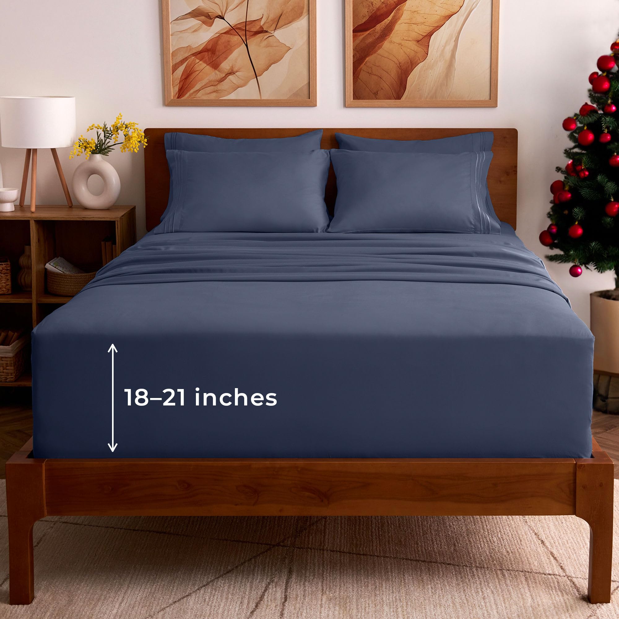 Mellanni Full Sheet Set - 6-Piece Iconic Collection Bedding, (Including 4 Pillowcases), 21-Inch Extra Deep Pocket, Easy Care, Ultra Soft, Cooling Sheets, Brushed Microfiber - Navy Blue