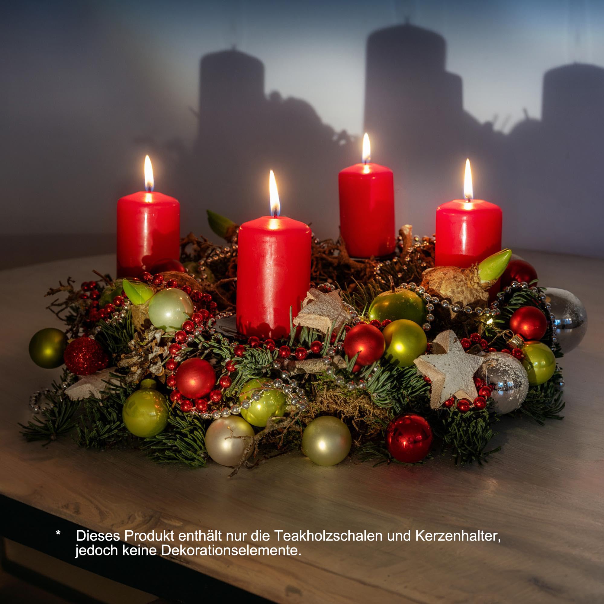 Homecall Adventskranz Modern Kerzenhalter Adventskranz Holz Mit 4 Kerzenpicks Adventsgesteck Schlüsselschale Adventskranz Teelichter Holzschale Ø Ca. 30 cm Teakschale (Ohne Kerzen und Dekorationen)