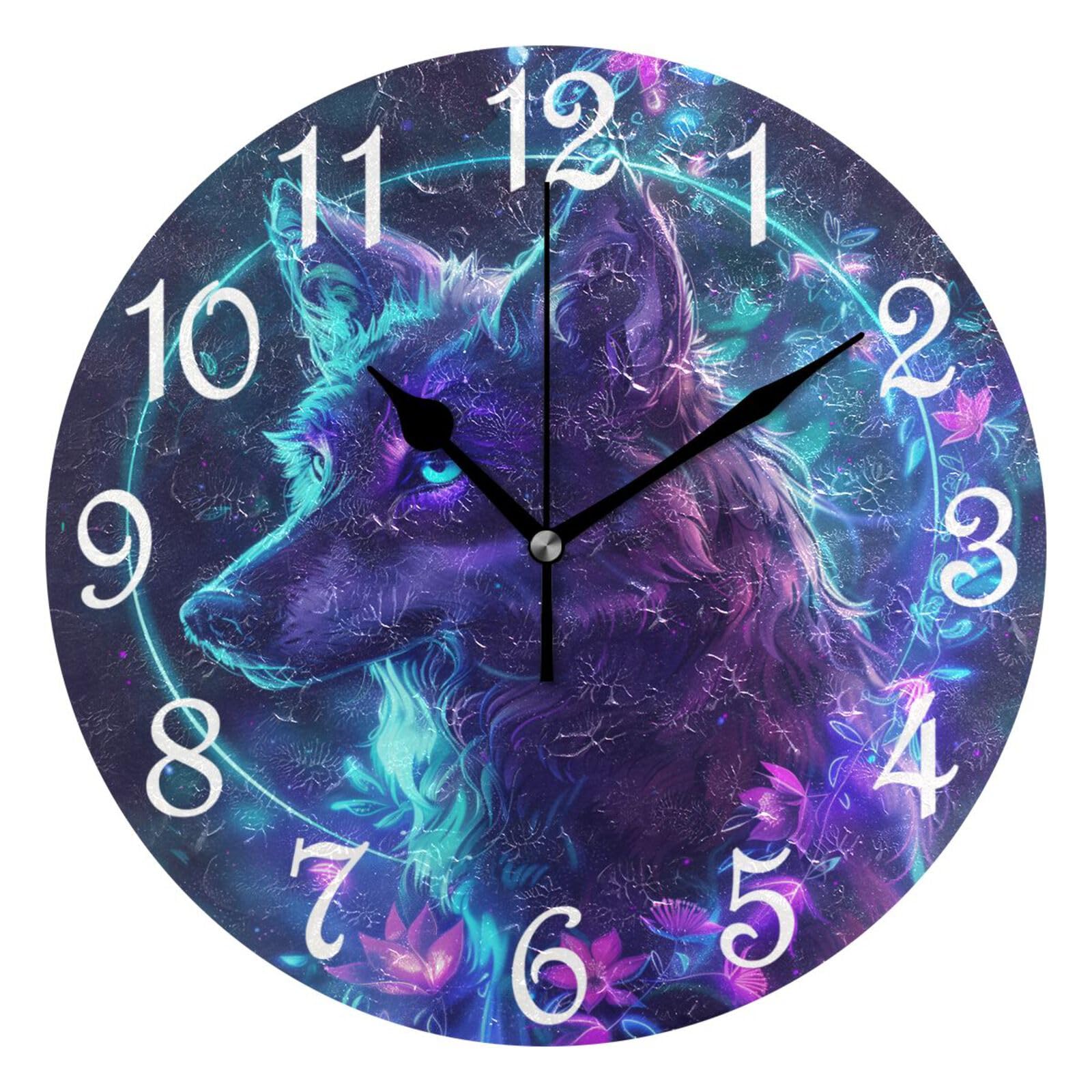 Horloge murale silencieuse rose et loup 25cm pendules murales pour bureau moderne
