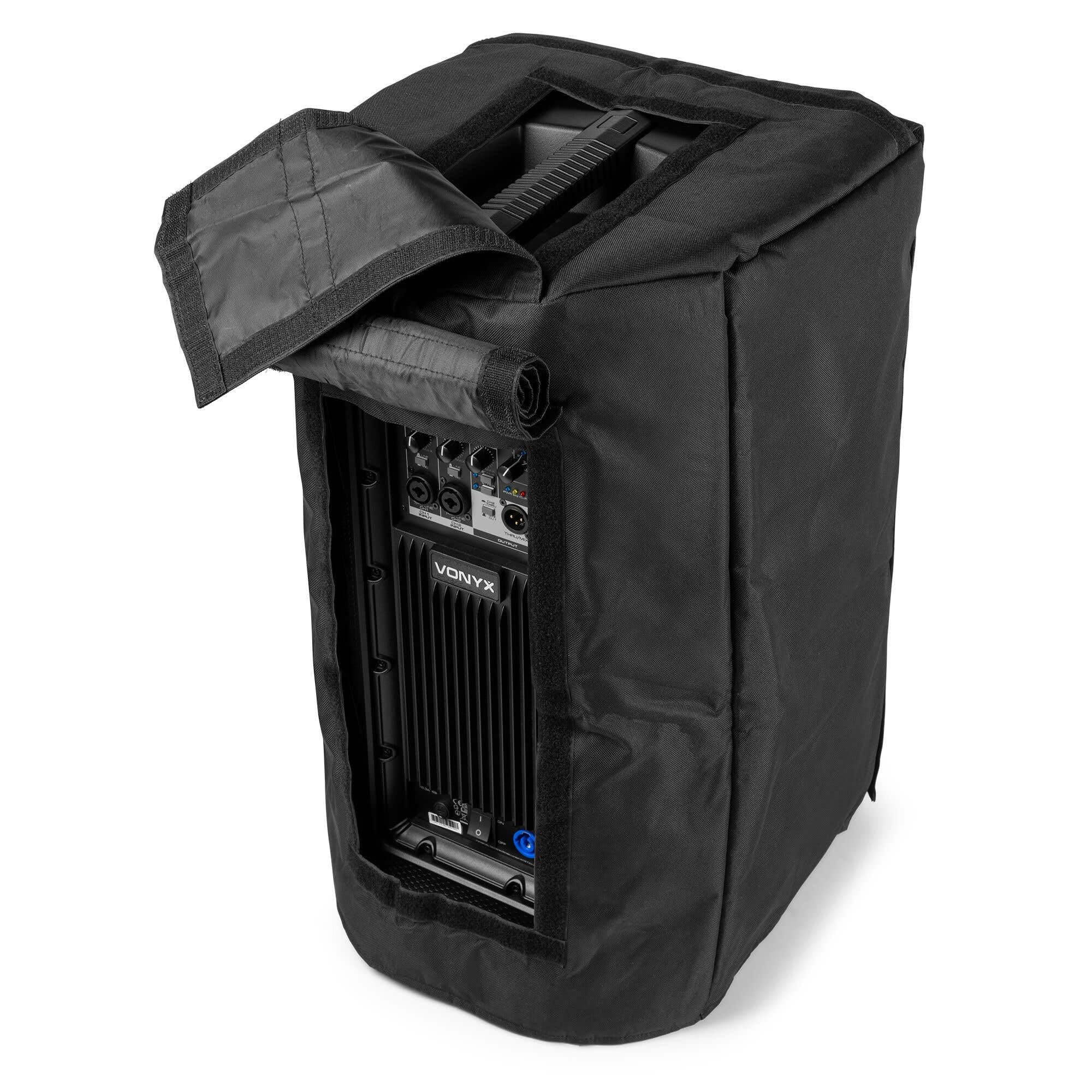Vonyx SCVD15 Estuche Protector para Altavoz VD715, Nailon Impermeable con Solapas de Acceso y Espacio para Accesorios – Funda Resistente para Exteriores y Transporte Seguro
