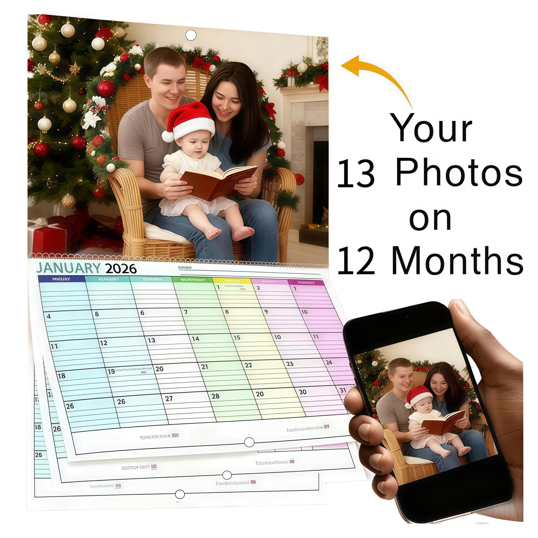 Custom calendar 2026 Custom Photo Wall Calendar 2026 - Personalized Family & Office Photo, Customized Make Your Own Calendar For Home Office Party