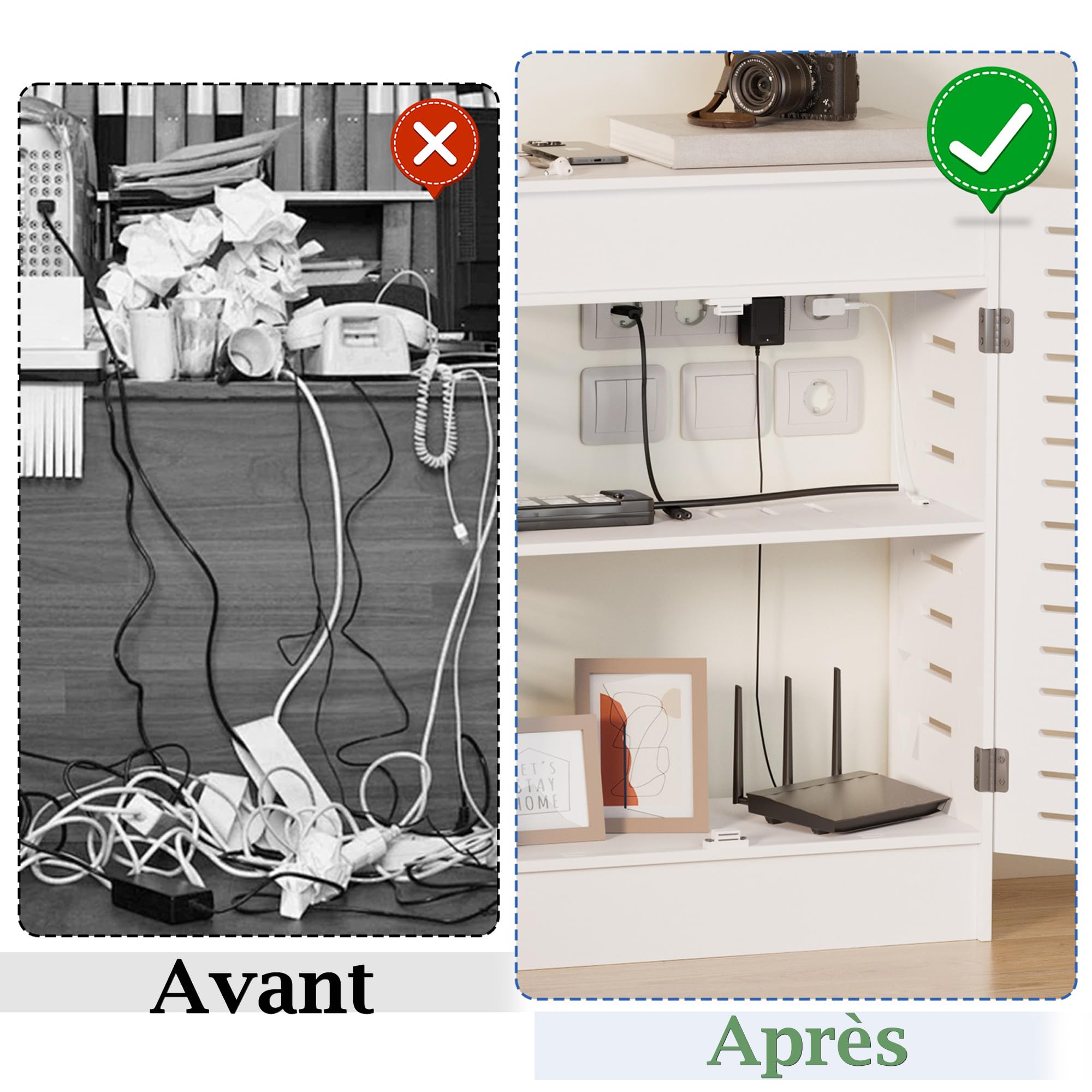 bimiti Armoire de Rangement pour Routeur Wi-FI, Armoire pour Routeur Bois | pour Salon, Rangement Câbles Électroniques, Équipements Multimédias, Montage au Sol Blanc 70x25x50cm 2 Niveaux