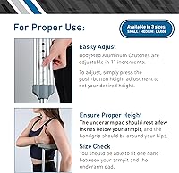 Vista 2 de BodyMed Muletas de aluminio para adultos y niños - Par de muletas ligeras y ajustables en altura - Incluye cojines acolchados para las axilas