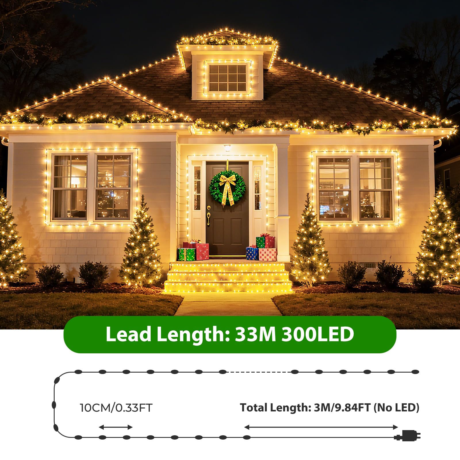 Lichterkette aussen 30M, 300LED 8Modi Lichterkette Weihnachtsbaum IP67 Wetterfest Funkelnde Lichterketten für Weihnachtsdekoration Garten Balkon Deko Zimmer Beleuchtung Hochzeiten Partys