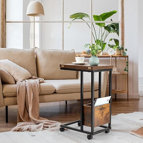 Miniatura 2 de Hadulcet Extremo de mesa C, bandeja de TV, mesas de sofá para laptop que se deslizan por debajo, lado en forma de C con ruedas, plegable, cena