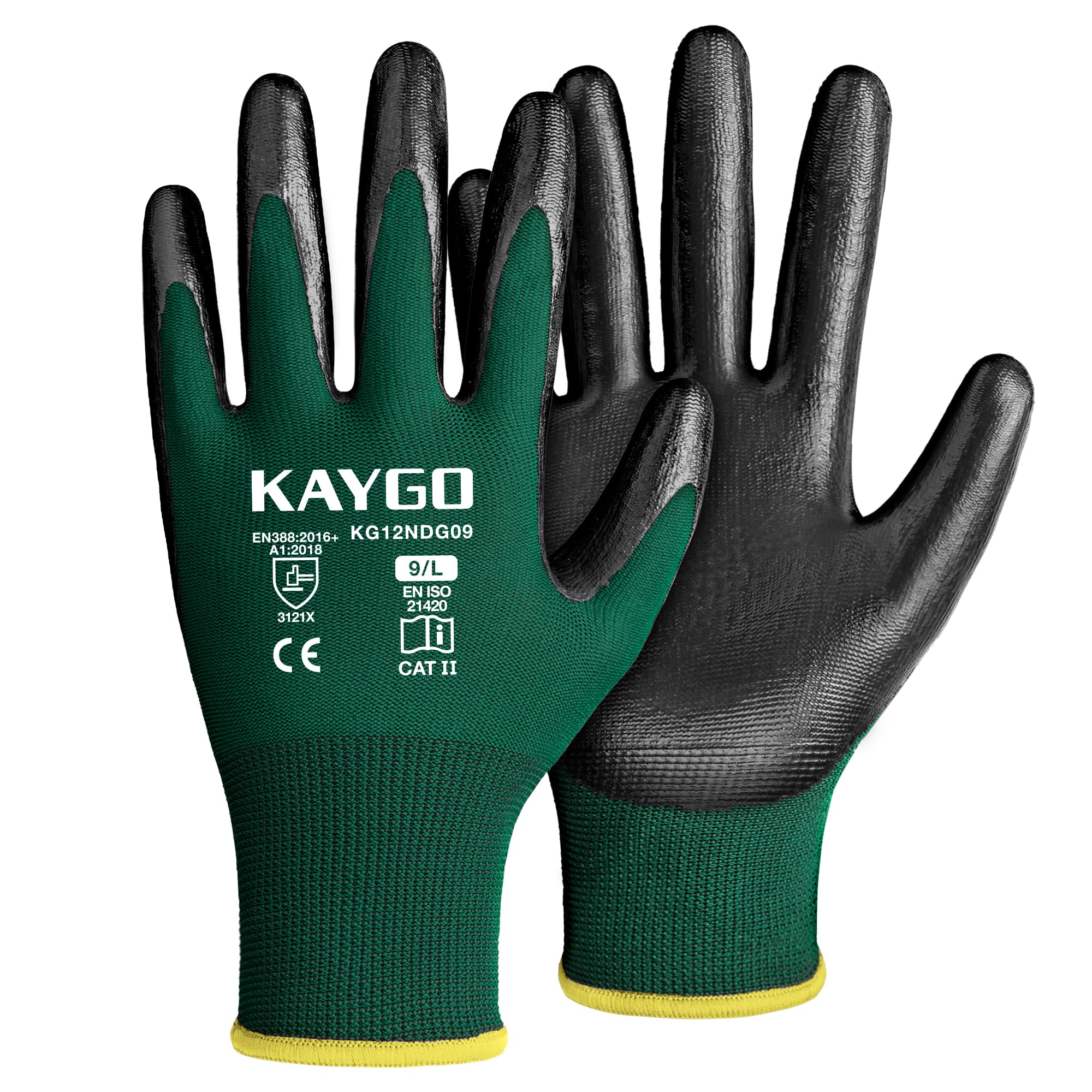 KAYGO Safety Work Gloves Nitrile Coated, Good Grip and Dexterity