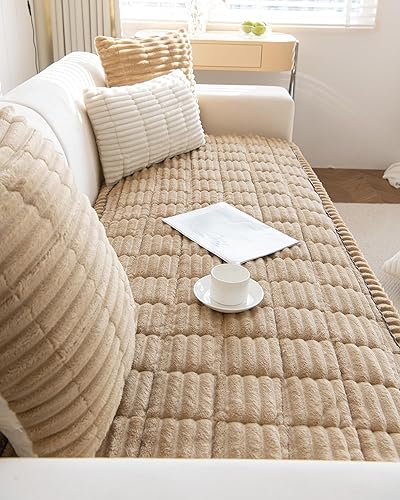 Miniatura 5 de Funda de sofá de felpa de piel sintética para perro, funda de sofá mullida y antideslizante con rayas 3D, manta para mascotas, sofá, protector de